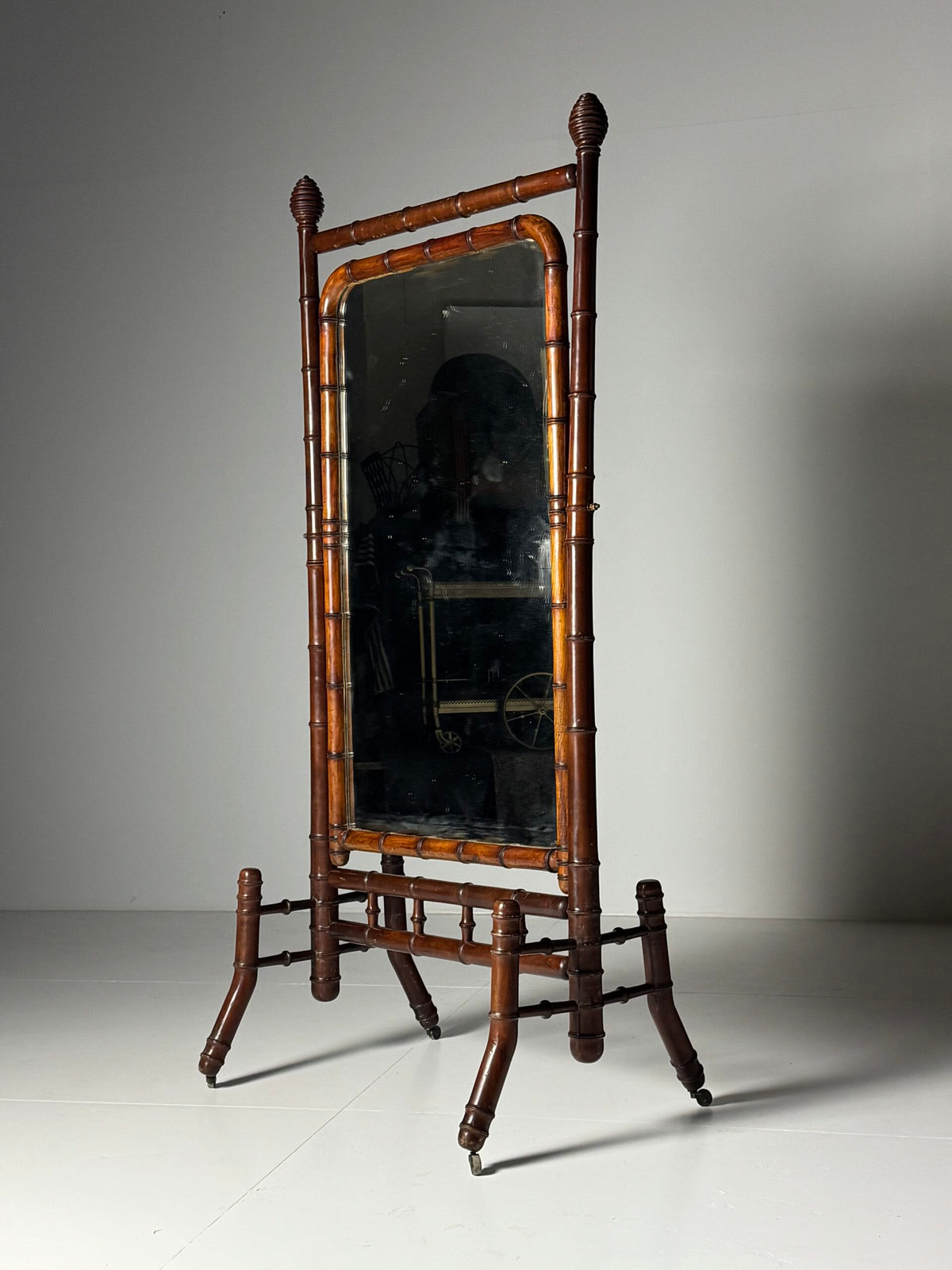 French Faux Bamboo Cheval Mirror, c. 1890 to 1900, photo 5