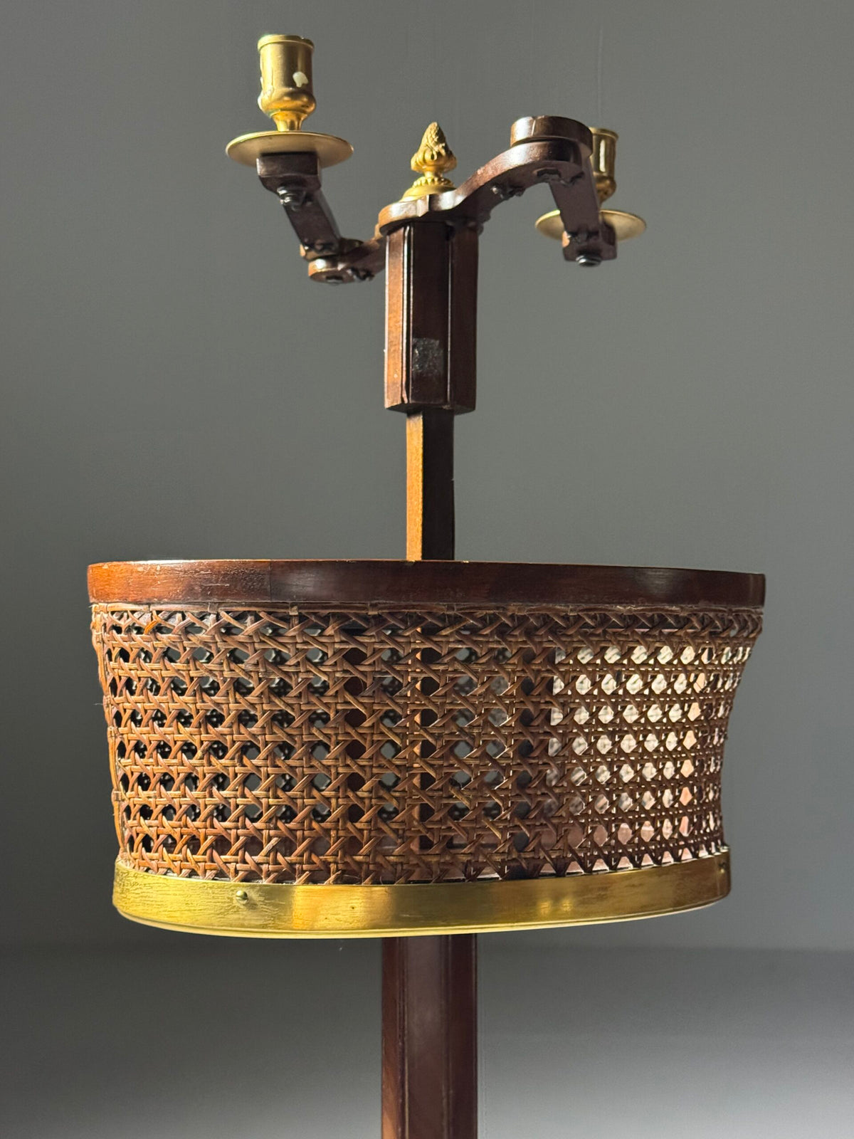 English Mahogany Stand with Cane Basket and Candle Holders, 19th Century, photo 8