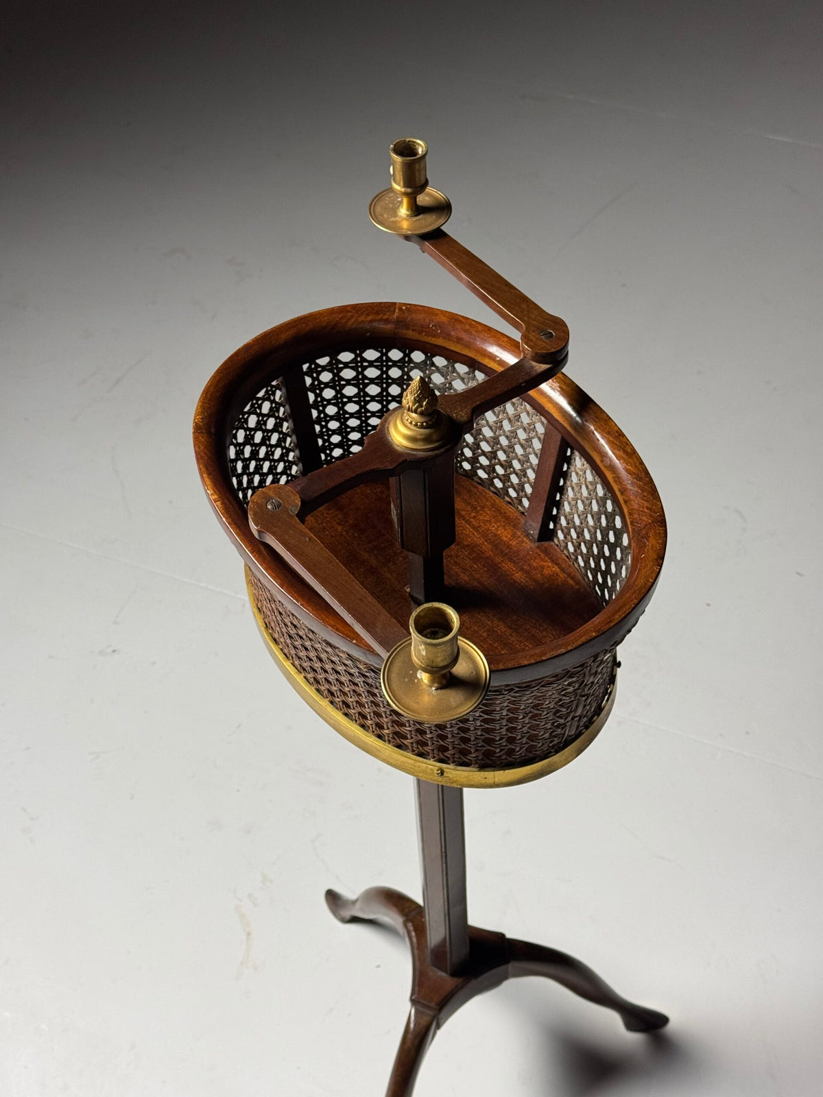 English Mahogany Stand with Cane Basket and Candle Holders, 19th Century, photo 4