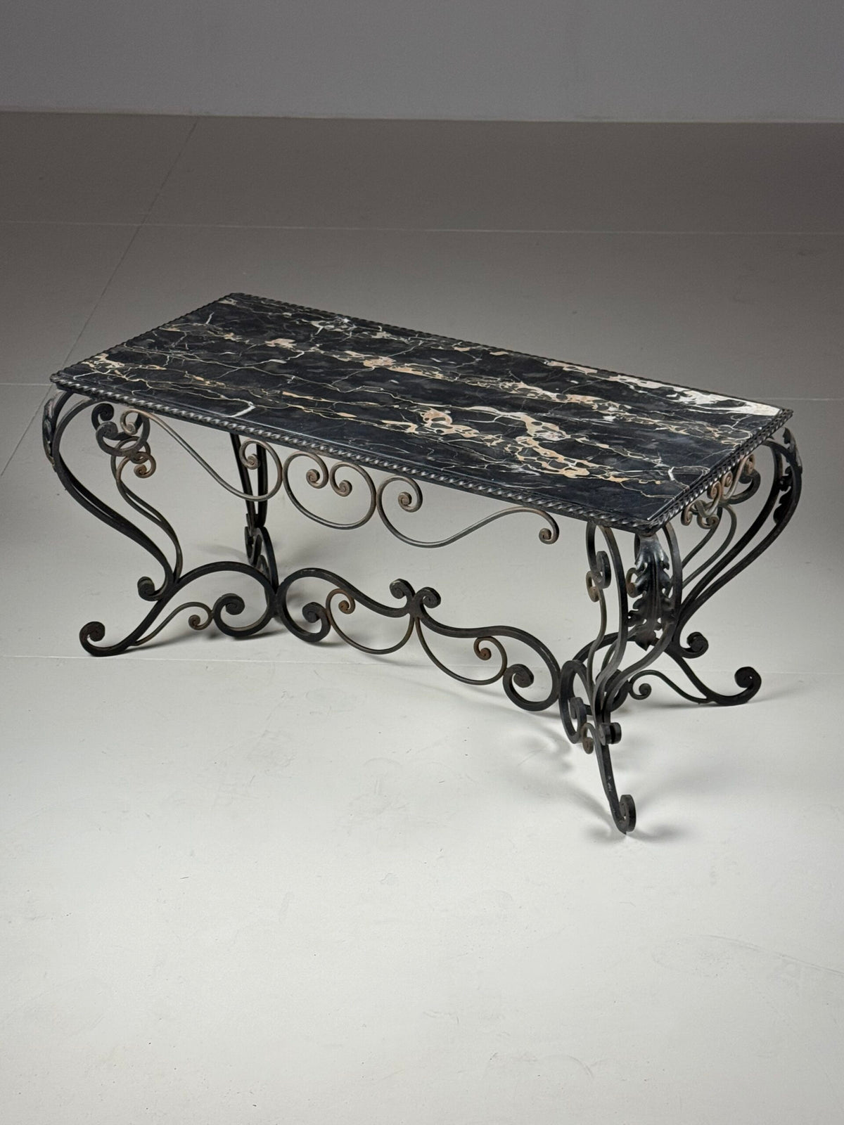 Mid 20th Century Wrought Iron Coffee Table with Black Marble Top, photo 6