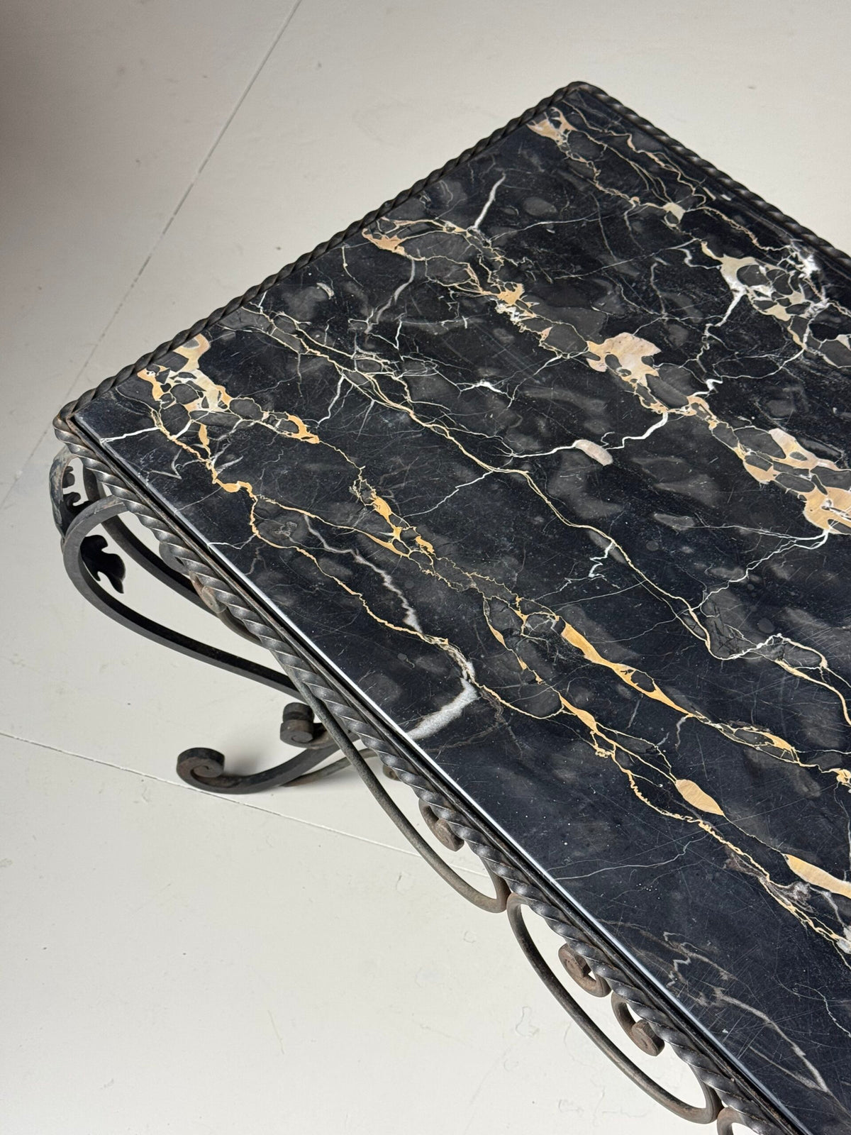 Mid 20th Century Wrought Iron Coffee Table with Black Marble Top, photo 3