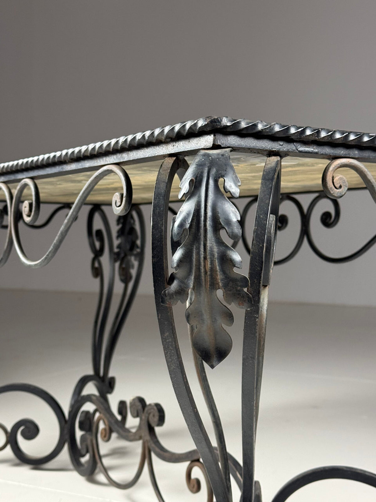 Mid 20th Century Wrought Iron Coffee Table with Black Marble Top, photo 9