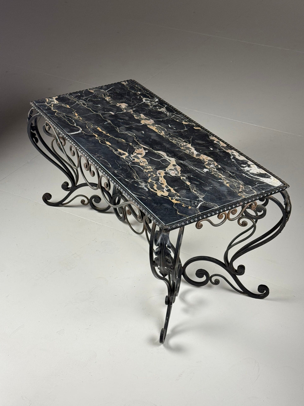 Mid 20th Century Wrought Iron Coffee Table with Black Marble Top, photo 14