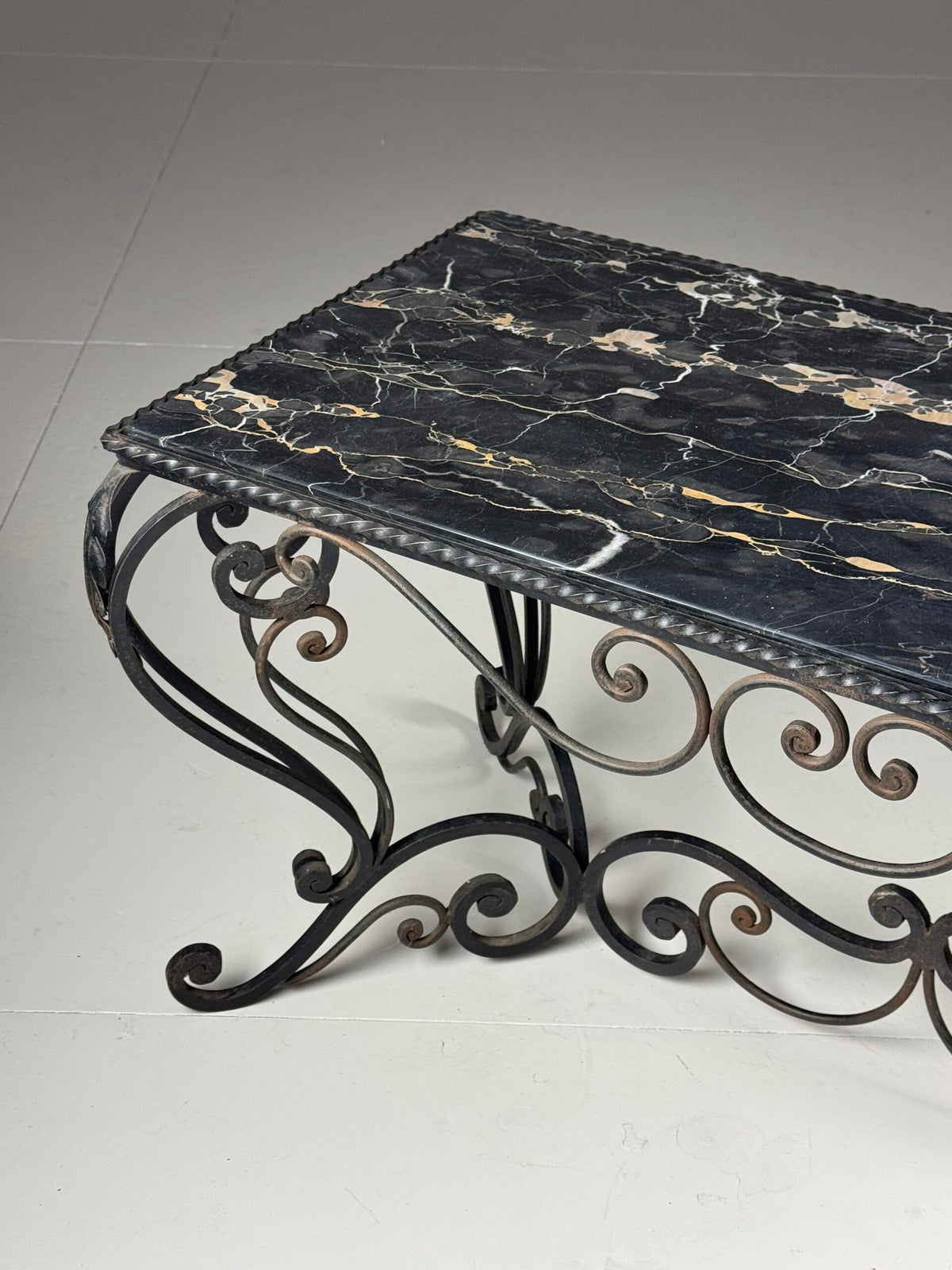 Mid 20th Century Wrought Iron Coffee Table with Black Marble Top, photo 15