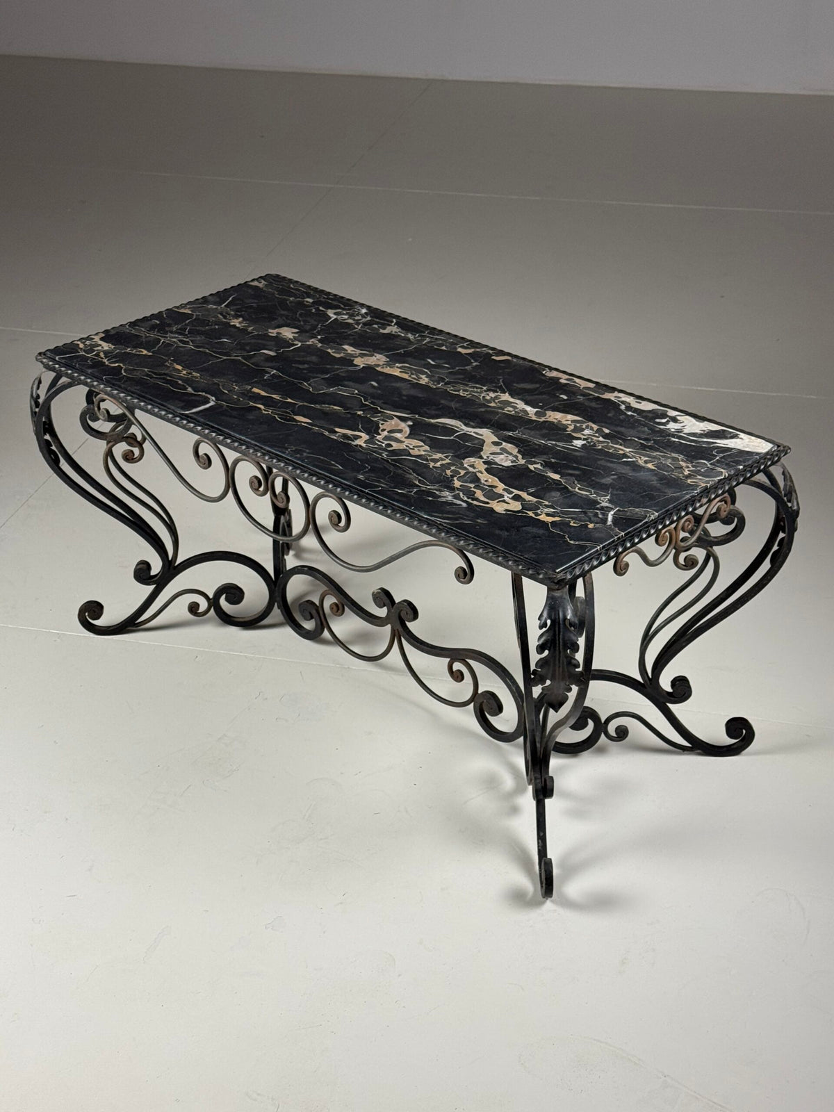 Mid 20th Century Wrought Iron Coffee Table with Black Marble Top, photo 1