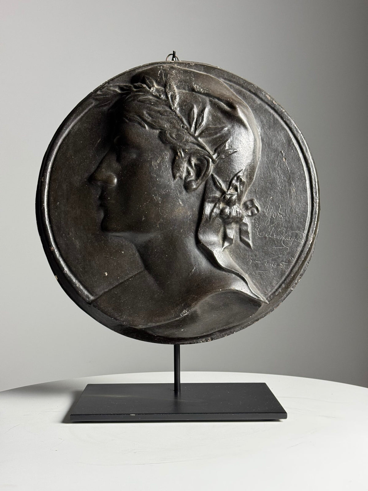 Signed French Plaster Plaque on Stand, 1915, photo 2