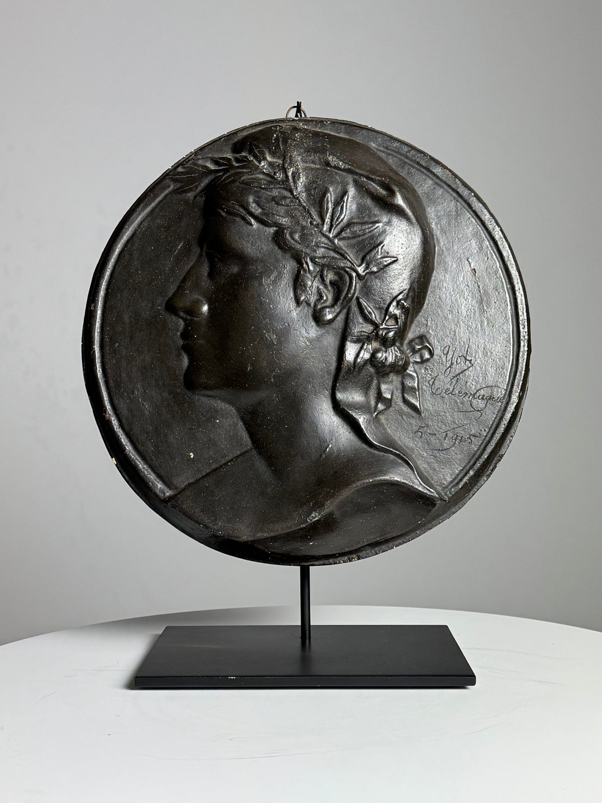 Signed French Plaster Plaque on Stand, 1915, photo 3