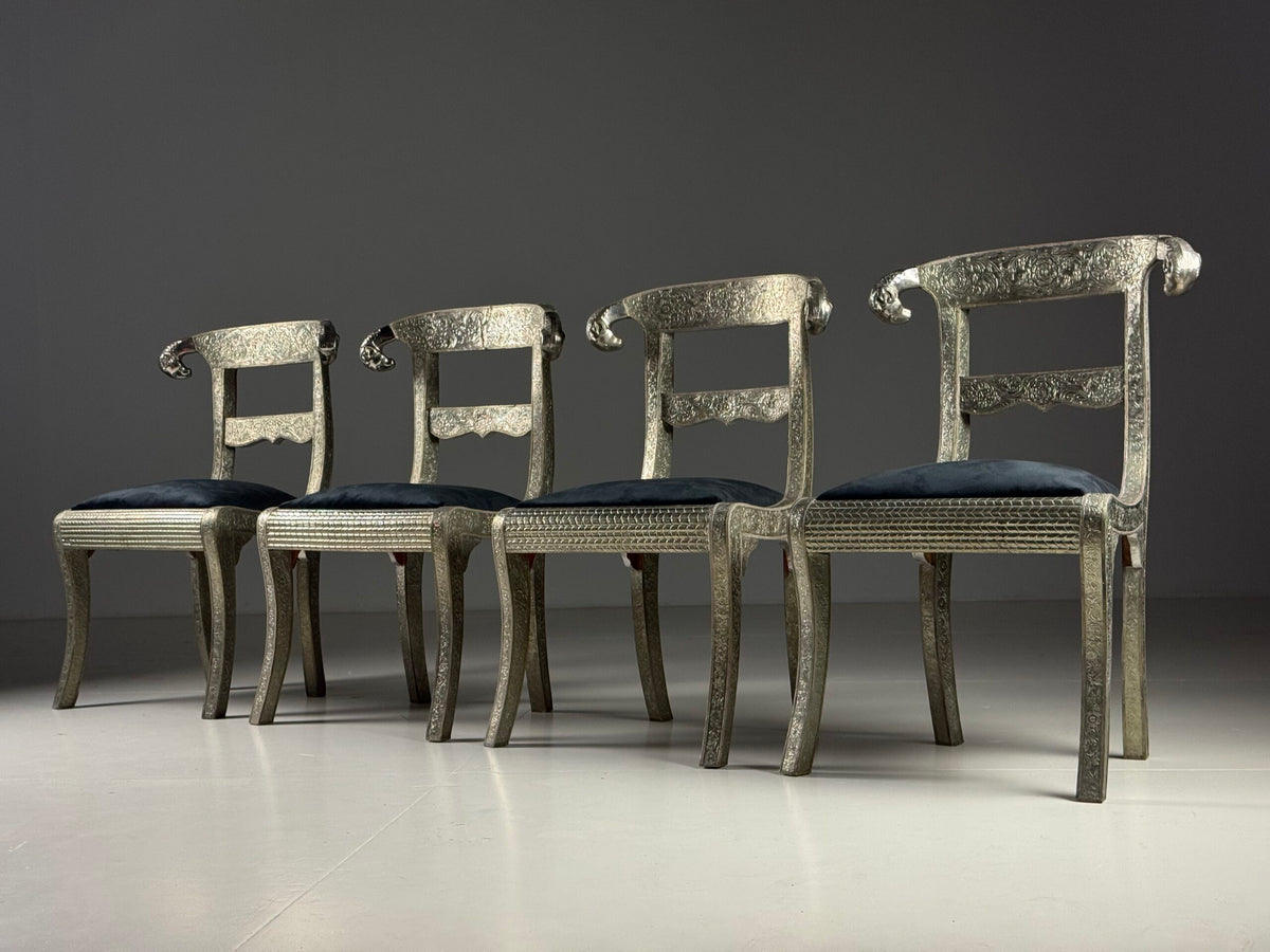 Set of Four Anglo-Indian Dowry Chairs with Tin Cladding, photo 6