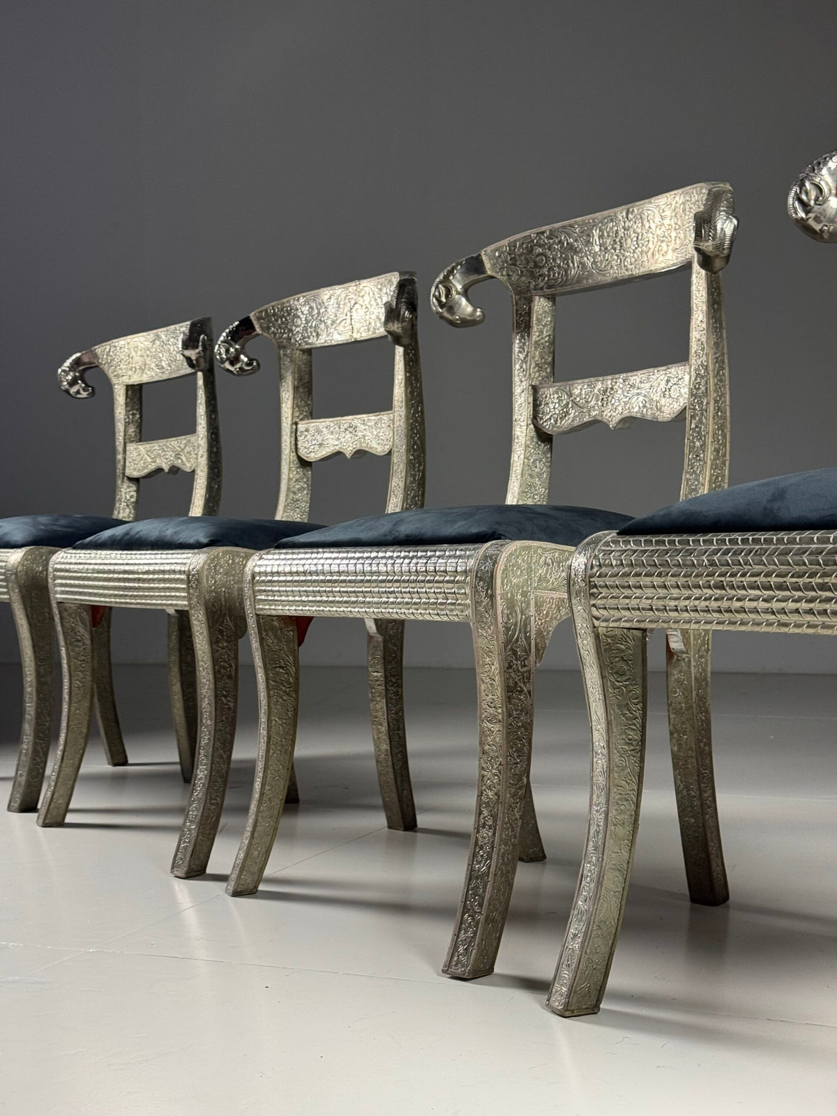 Set of Four Anglo-Indian Dowry Chairs with Tin Cladding, photo 24