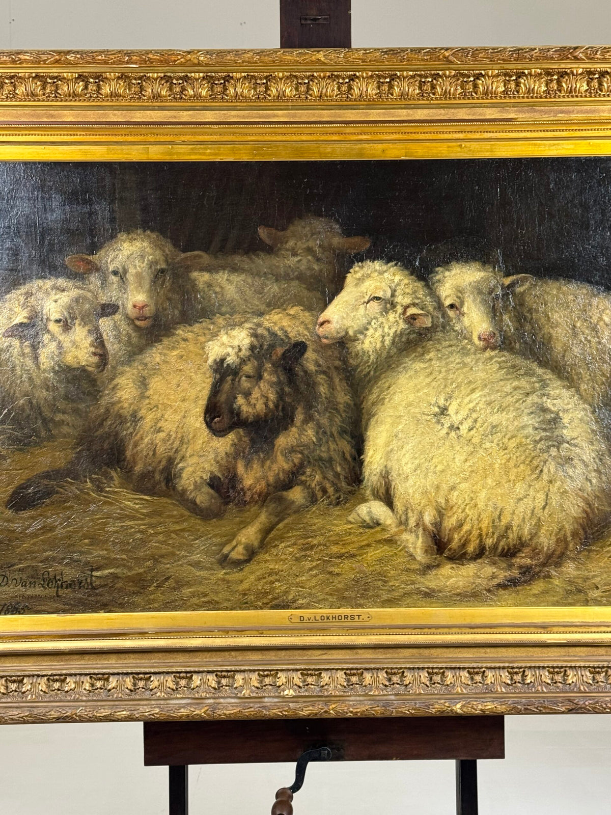 Sheep in the Stable, Oil Painting by Dirk Peter van Lokhorst, 1885, photo 18