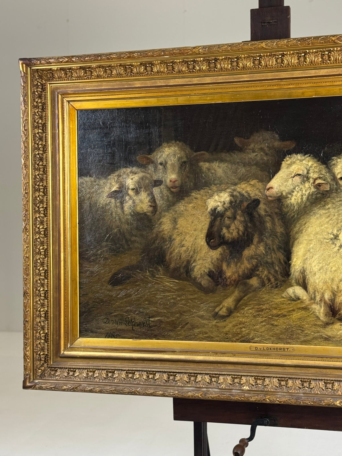 Sheep in the Stable, Oil Painting by Dirk Peter van Lokhorst, 1885, photo 15