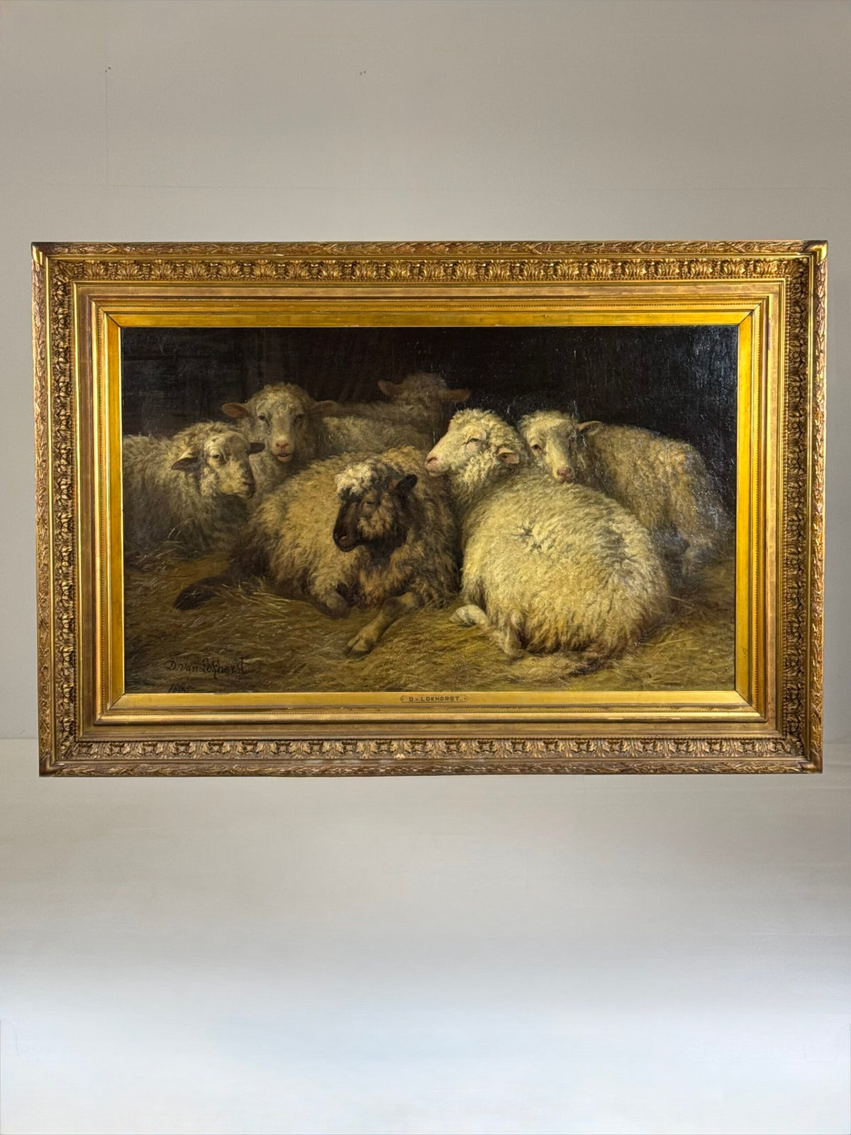 Sheep in the Stable, Oil Painting by Dirk Peter van Lokhorst, 1885, photo 9