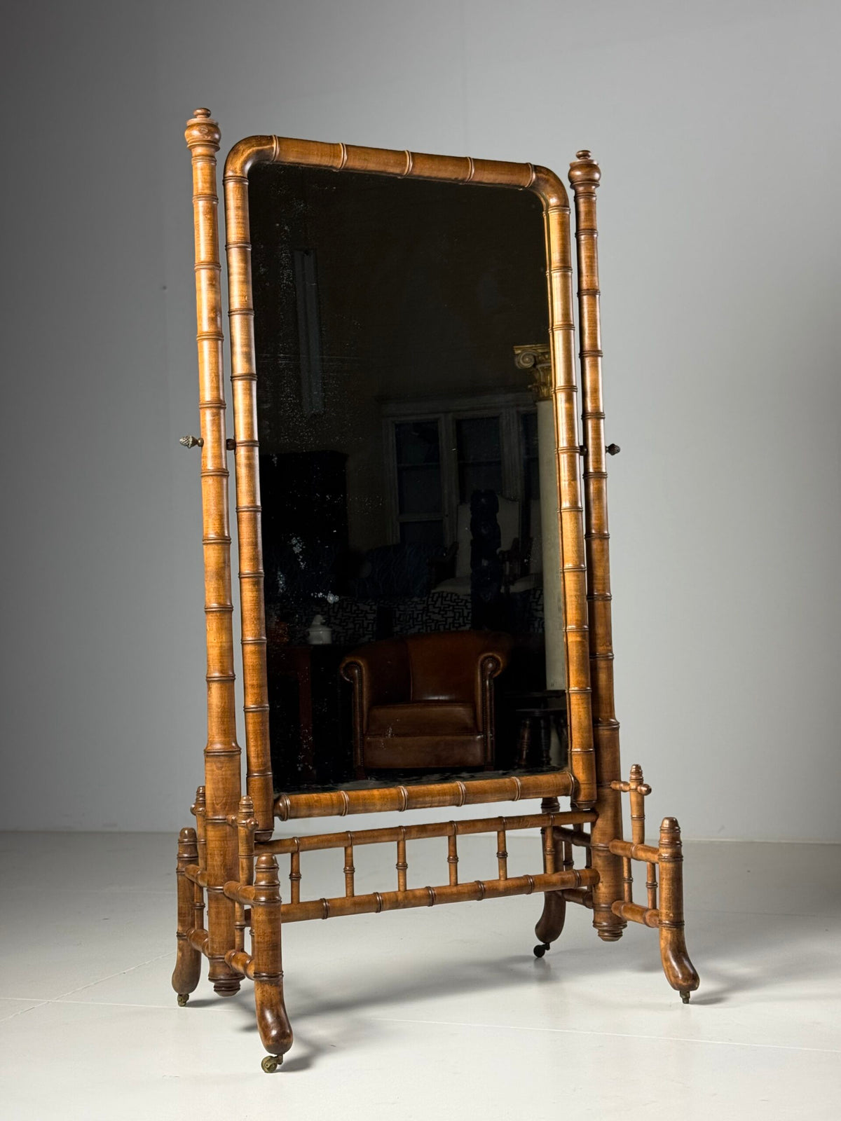 French Faux Bamboo Cheval Mirror, c. 1900, photo 9