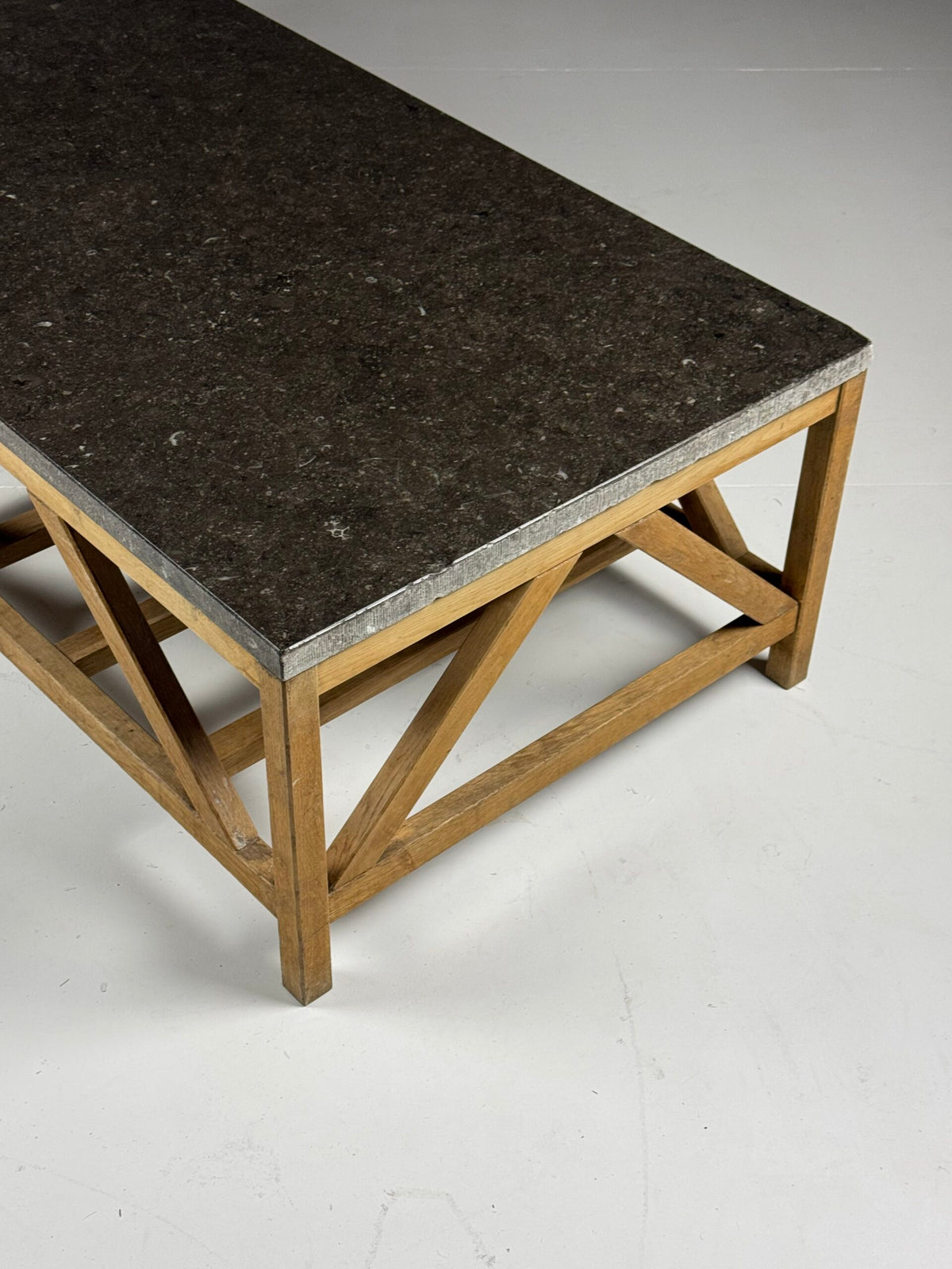 Rustic Coffee Table with Bluestone Top and Oak Base, Belgium, photo 21