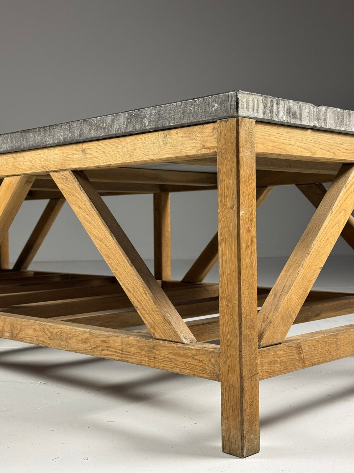 Rustic Coffee Table with Bluestone Top and Oak Base, Belgium, photo 19