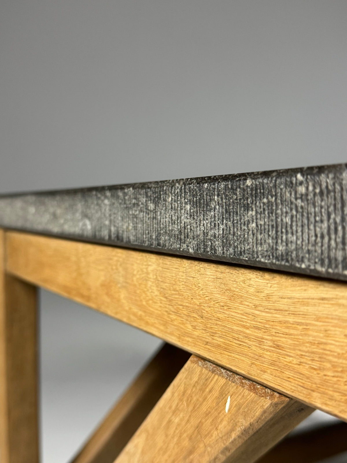 Rustic Coffee Table with Bluestone Top and Oak Base, Belgium, photo 6