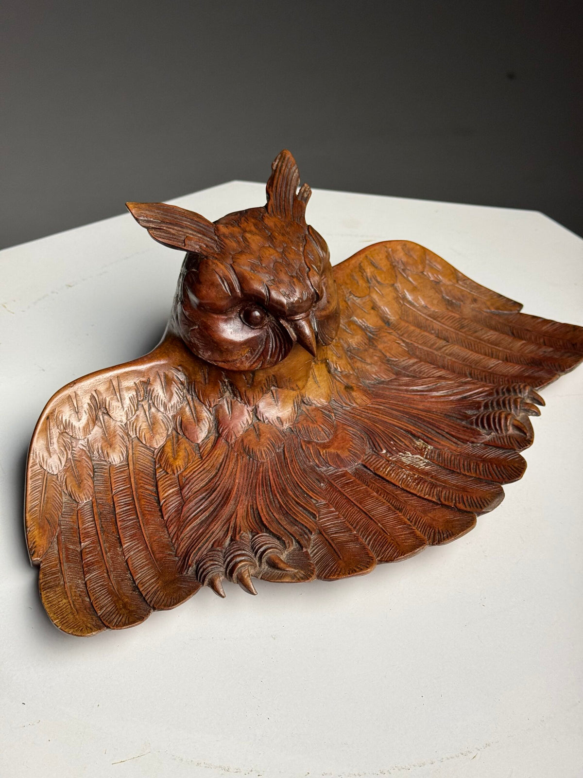 Black Forest Owl Inkwell, Carved Linden Wood, 1918, photo 1