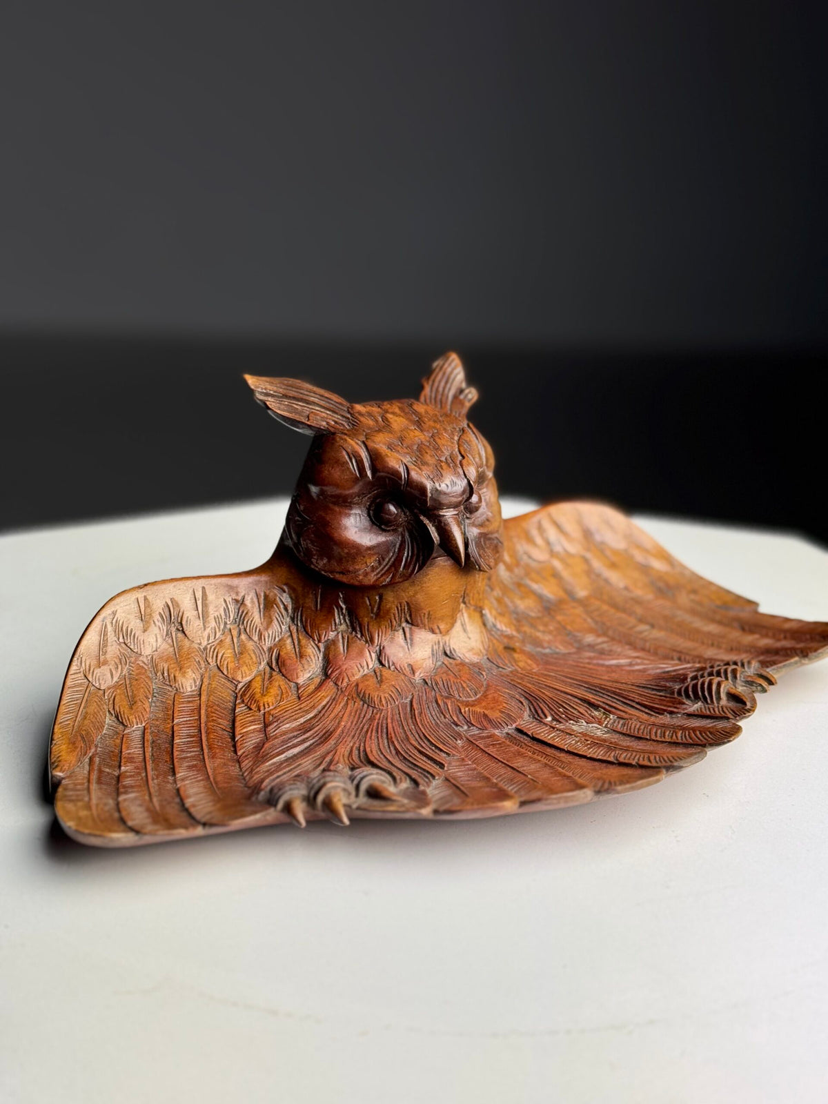 Black Forest Owl Inkwell, Carved Linden Wood, 1918, photo 23