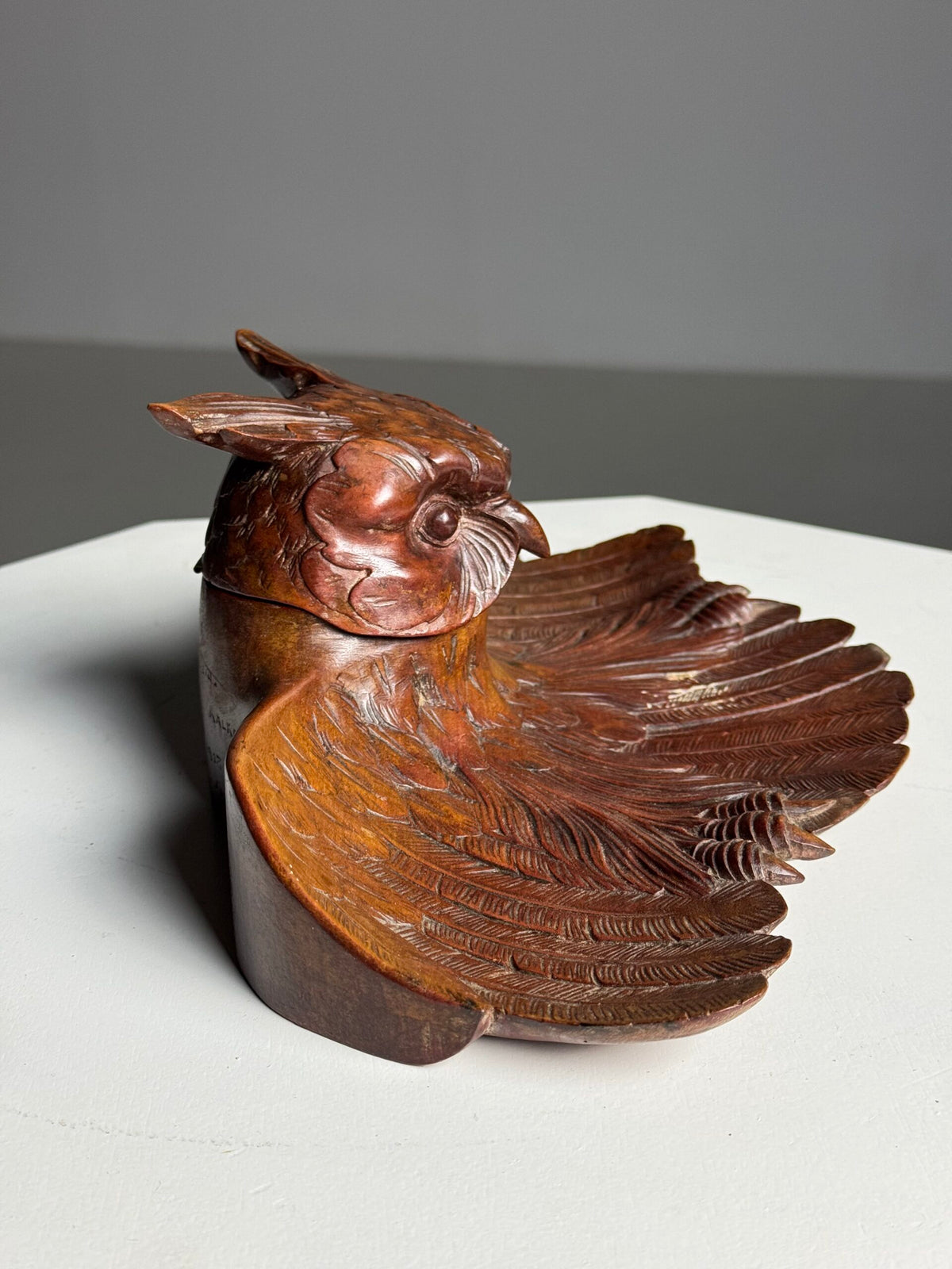 Black Forest Owl Inkwell, Carved Linden Wood, 1918, photo 10