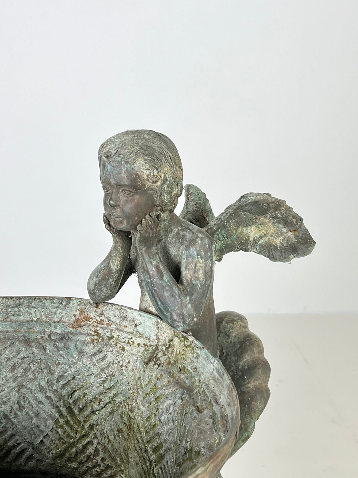 Pair of Large Bronze Garden Urns with Seated Angels, photo 7