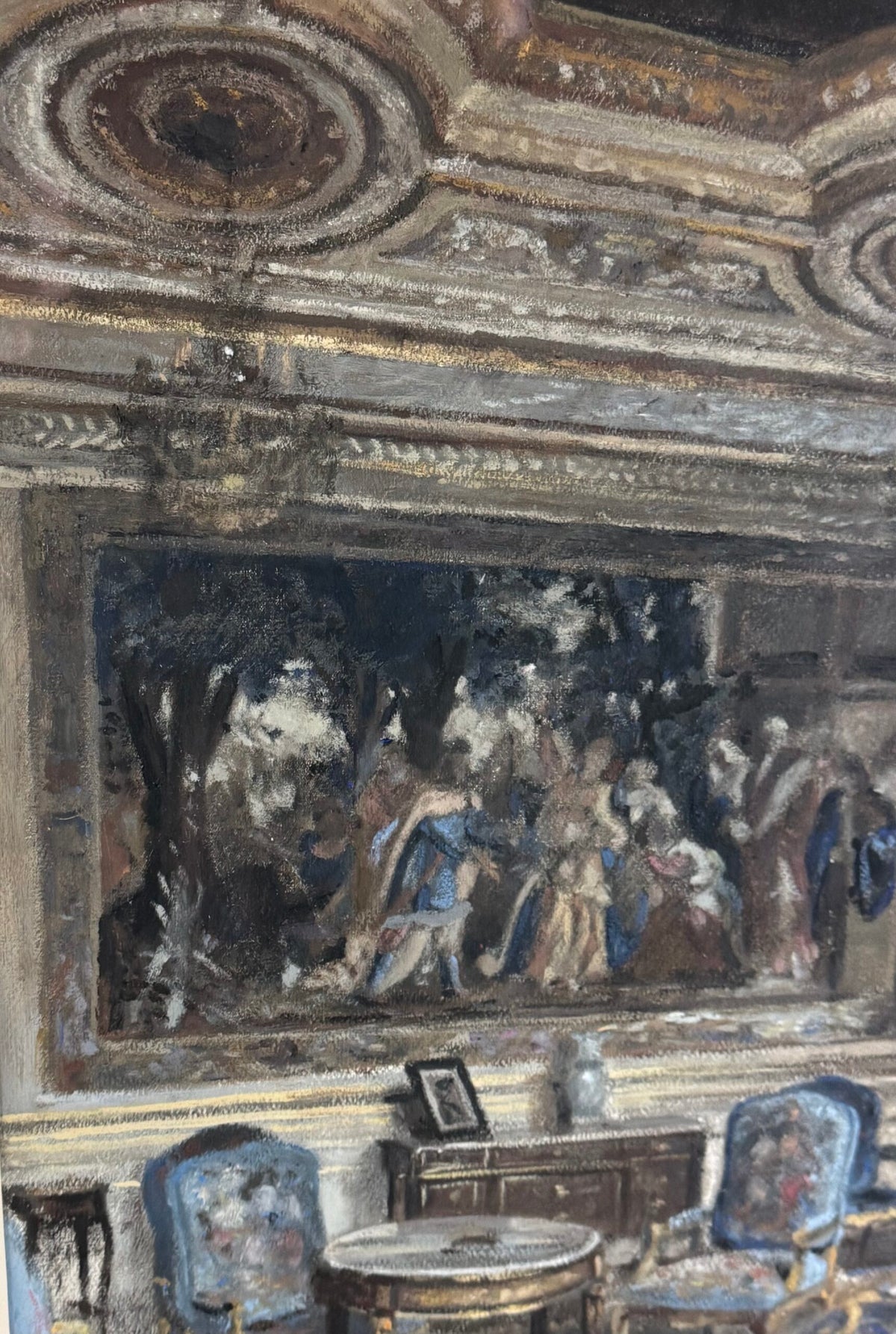 Pastel Drawing of a French Chateau Salon, Signed G. Gay, 1939, photo 12