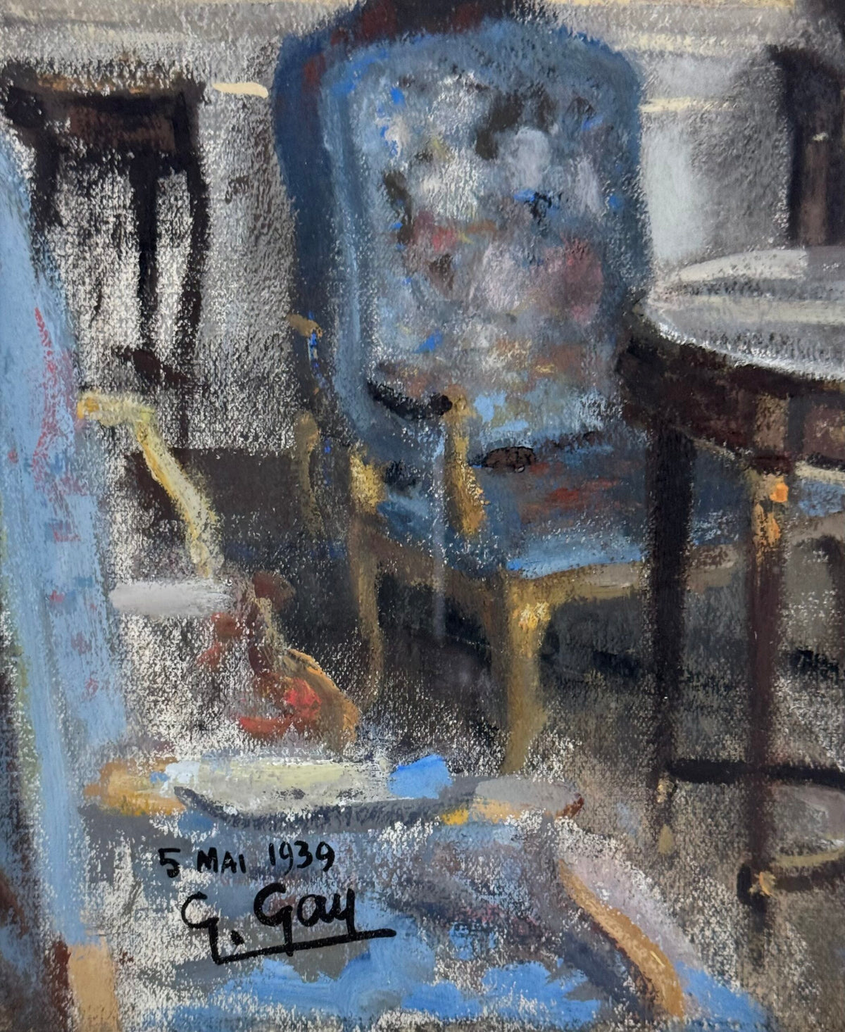 Pastel Drawing of a French Chateau Salon, Signed G. Gay, 1939, photo 5