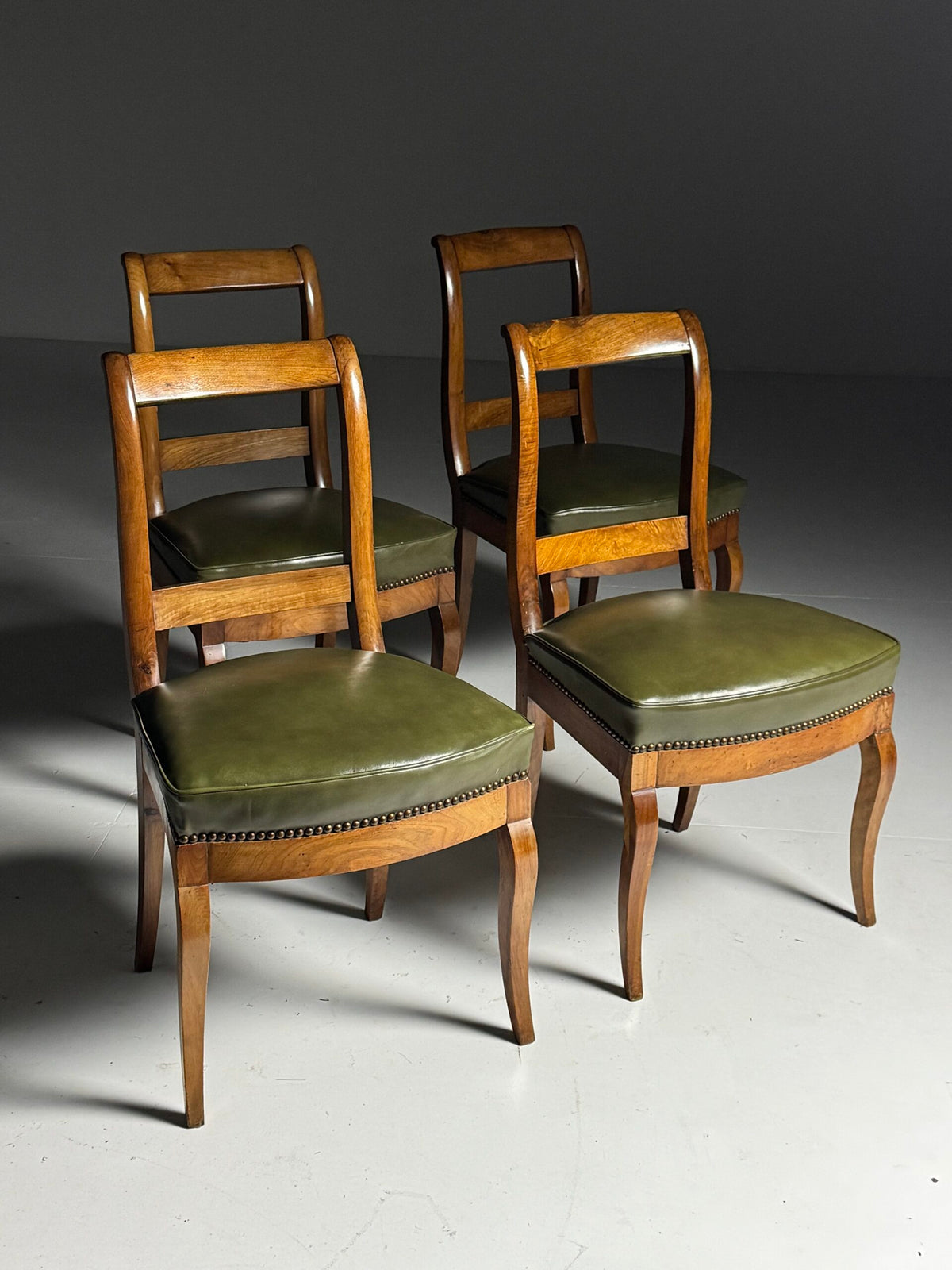 Set of Five French Dining Chairs with Green Leather Seats, photo 4