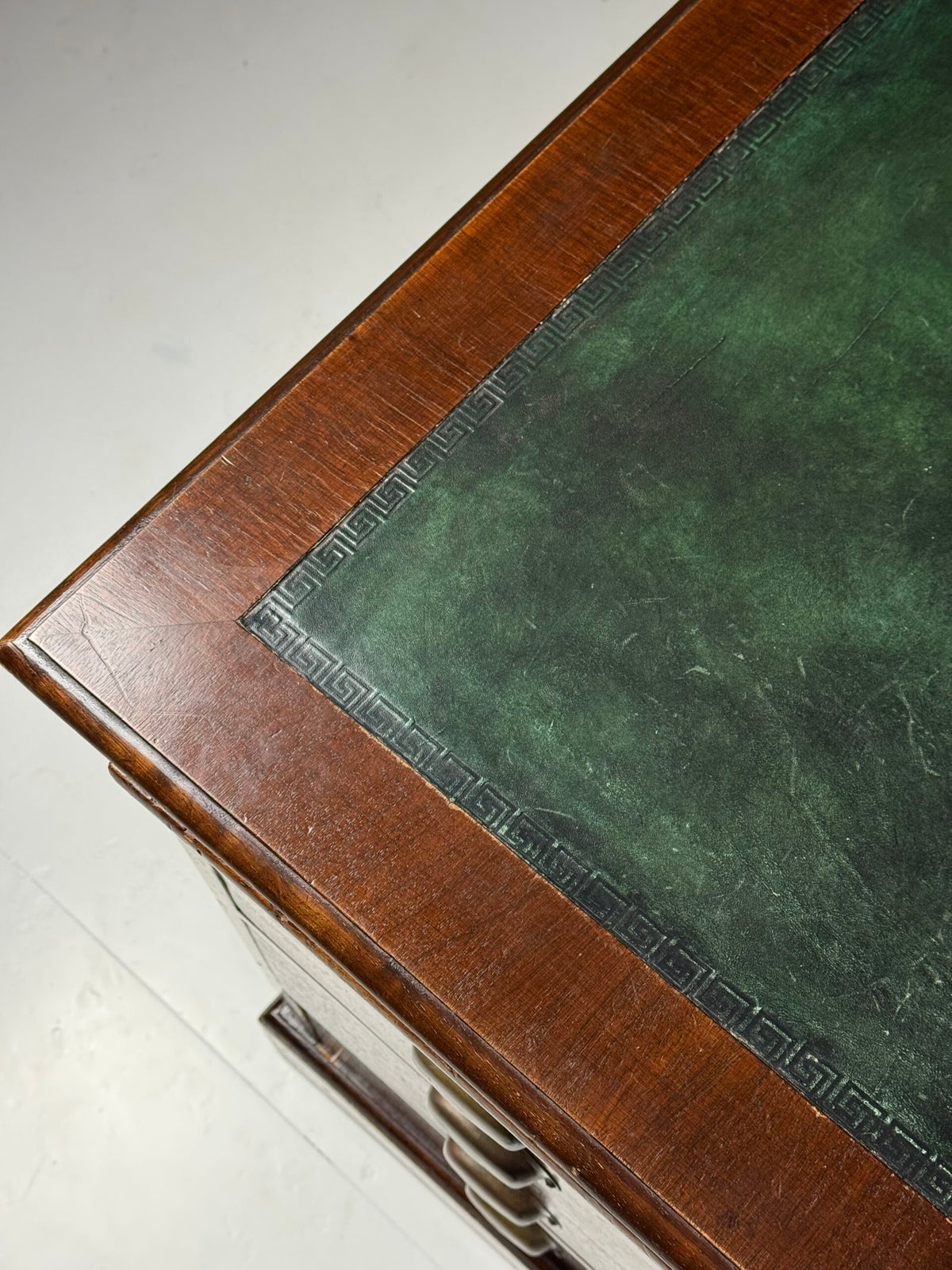 English Partner Desk with Green Leather Top, Mid 20th Century, photo 8