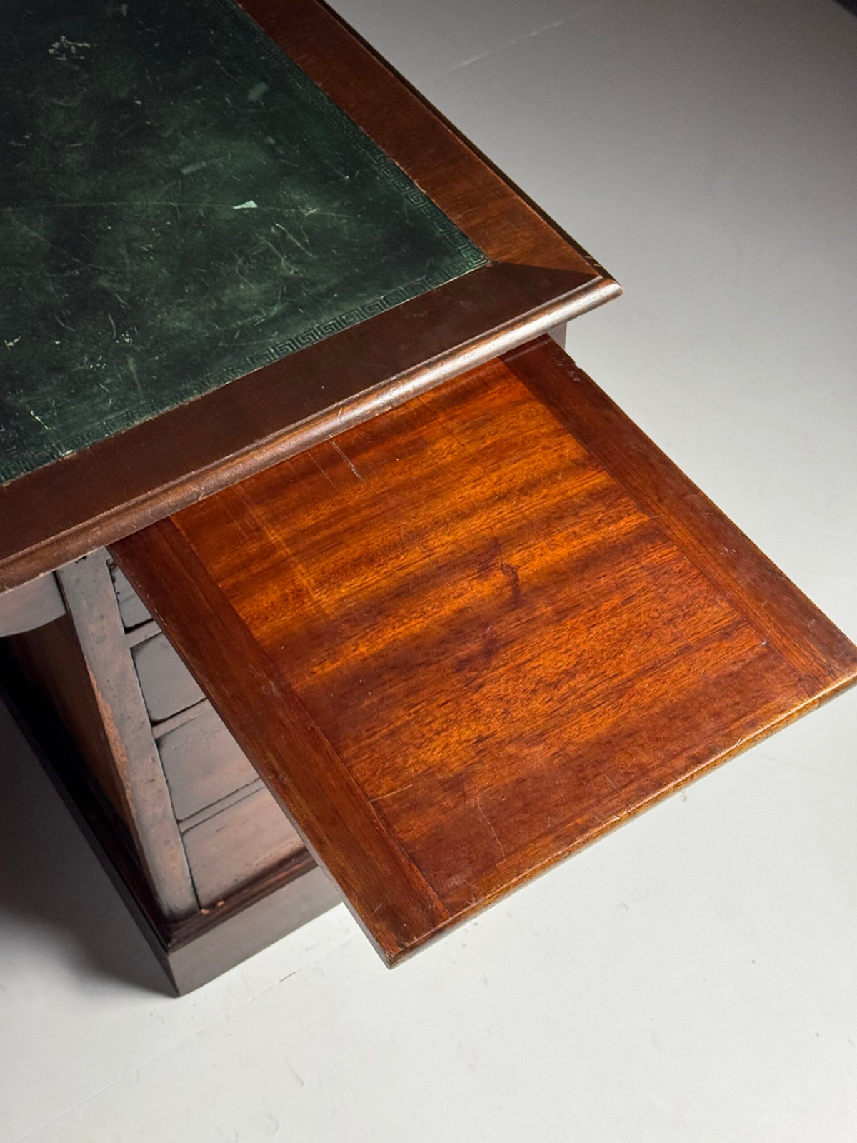 English Partner Desk with Green Leather Top, Mid 20th Century, photo 14