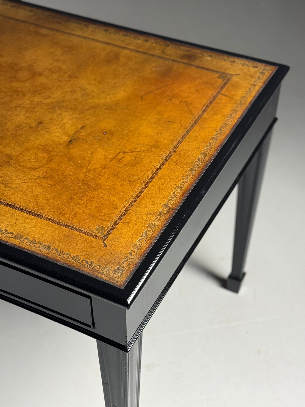 English Black Lacquered Mahogany Writing Table, Late 19th Century, photo 26