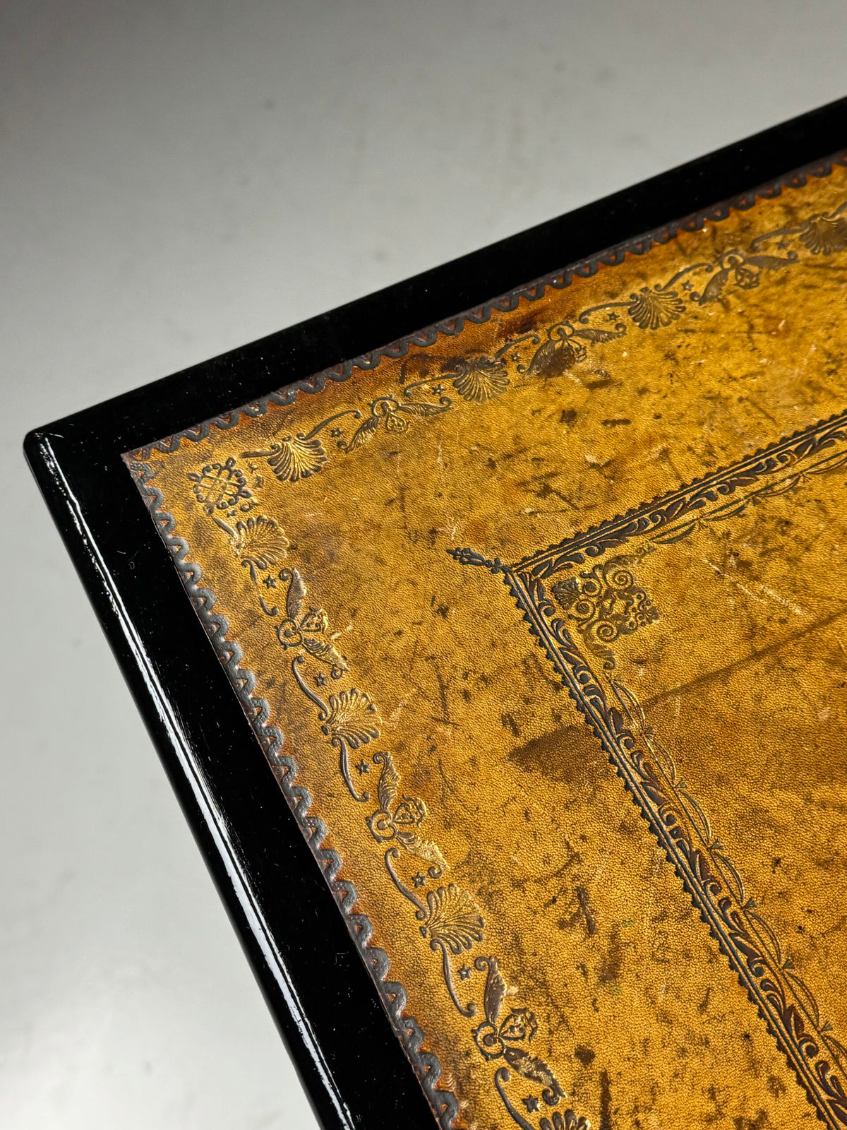 English Black Lacquered Mahogany Writing Table, Late 19th Century, photo 22