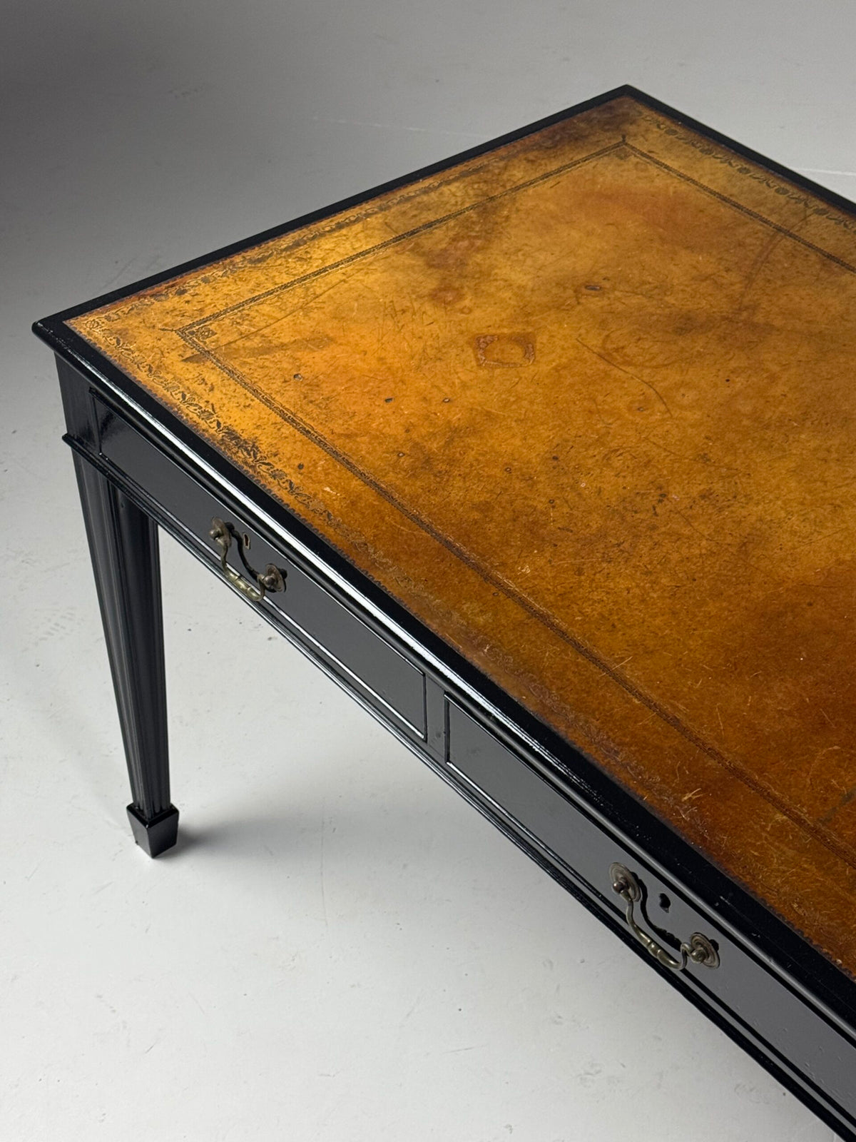 English Black Lacquered Mahogany Writing Table, Late 19th Century, photo 20