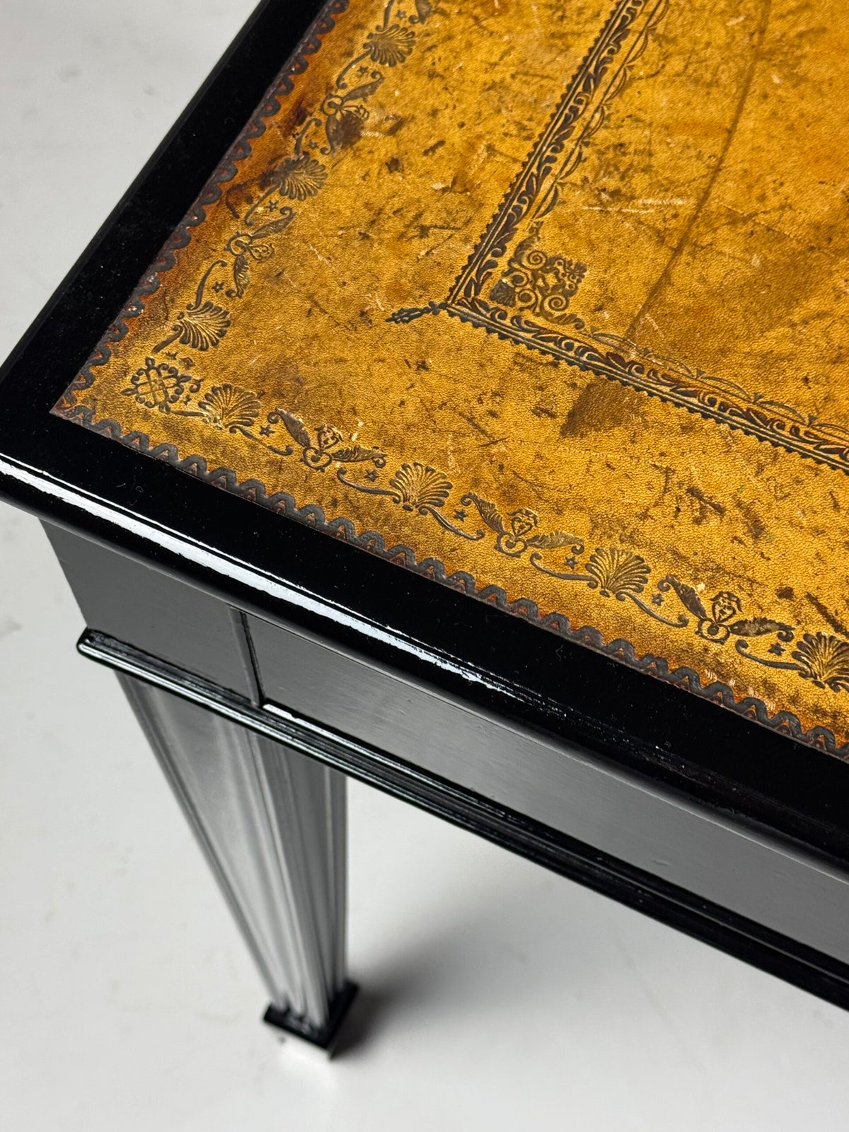 English Black Lacquered Mahogany Writing Table, Late 19th Century, photo 8