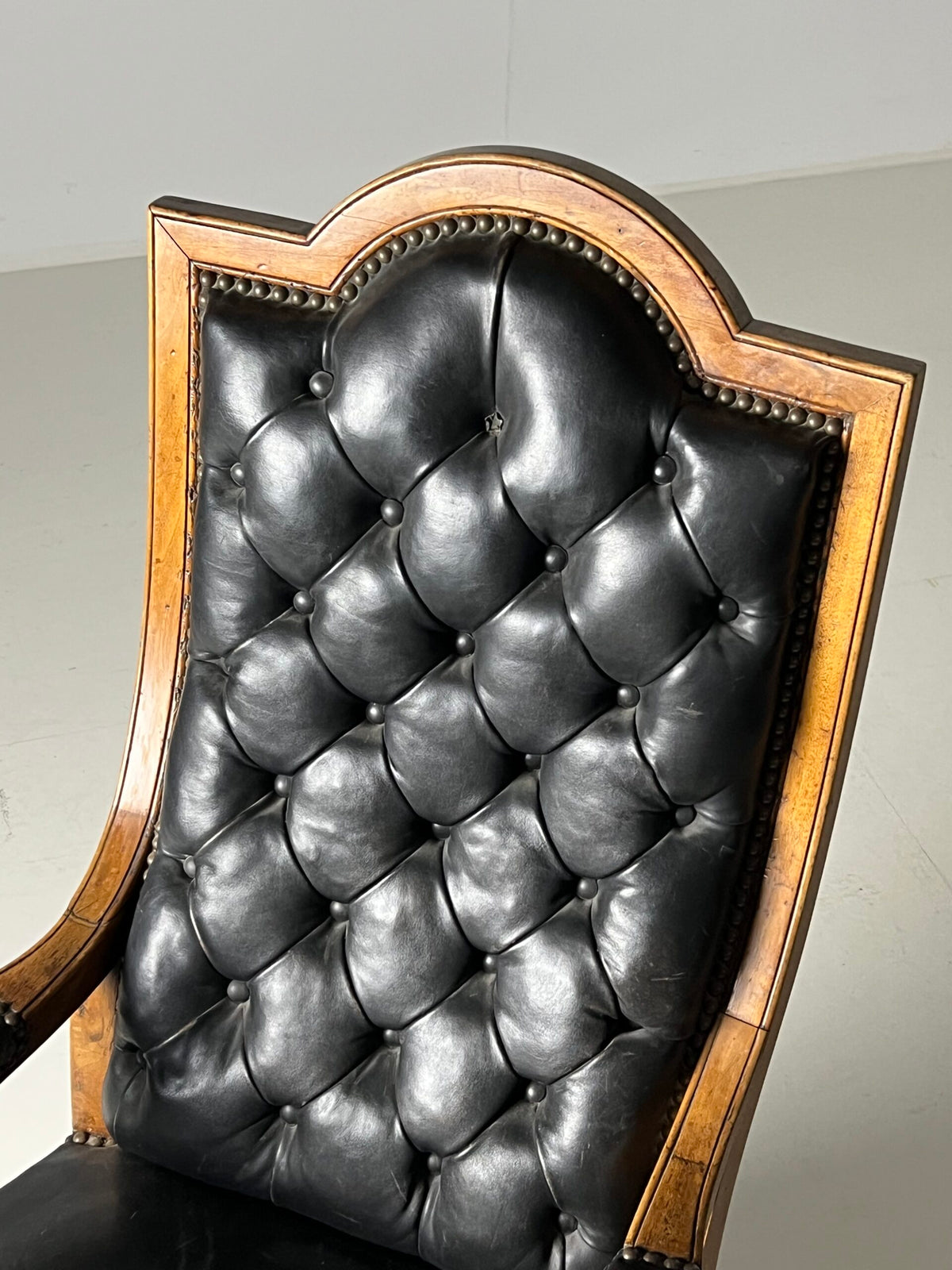French Black Leather Tufted Armchair, c. 1900, photo 3