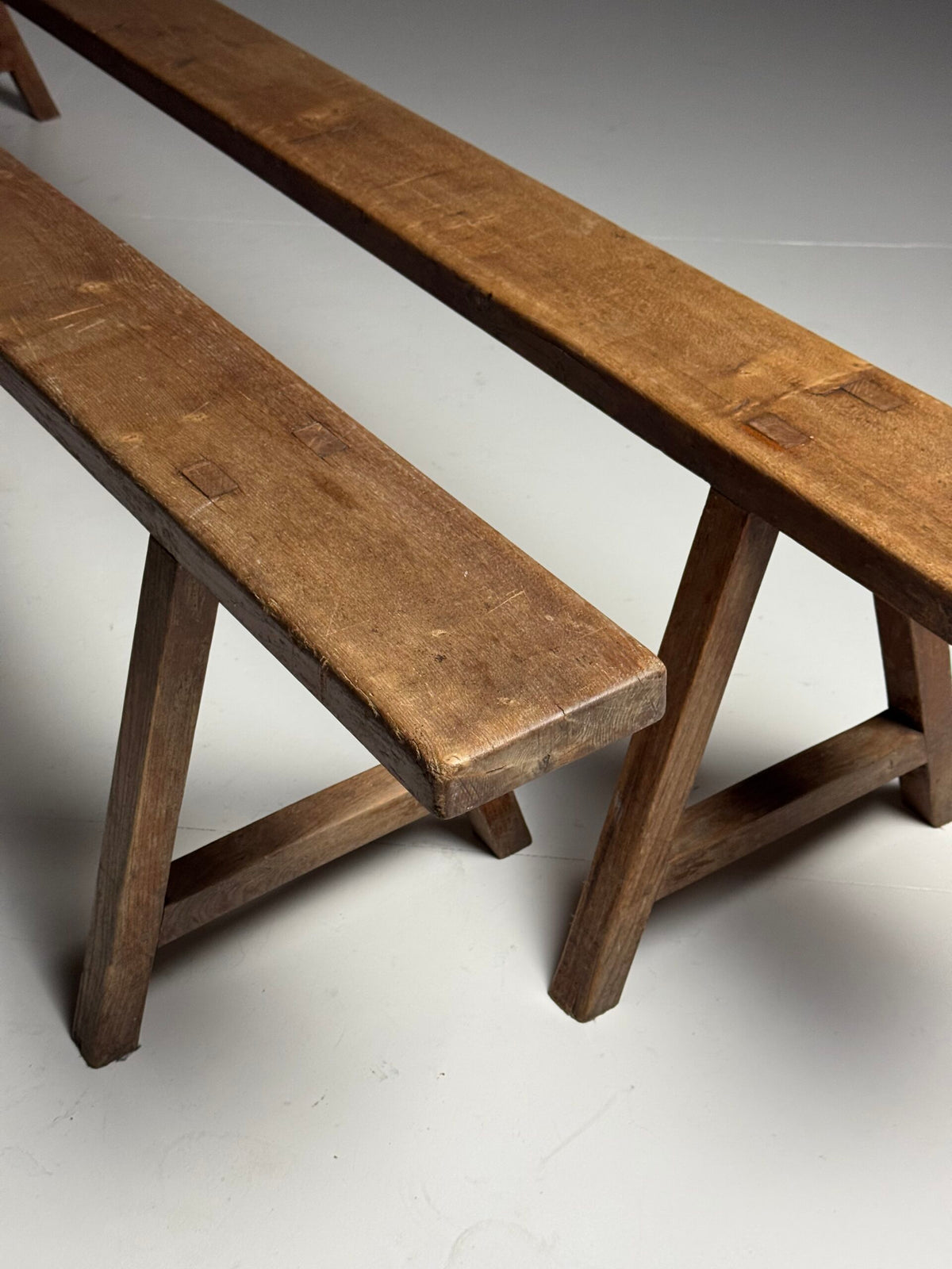 Pair of French Oak Dining Benches, 260 cm, c. 1900, photo 1