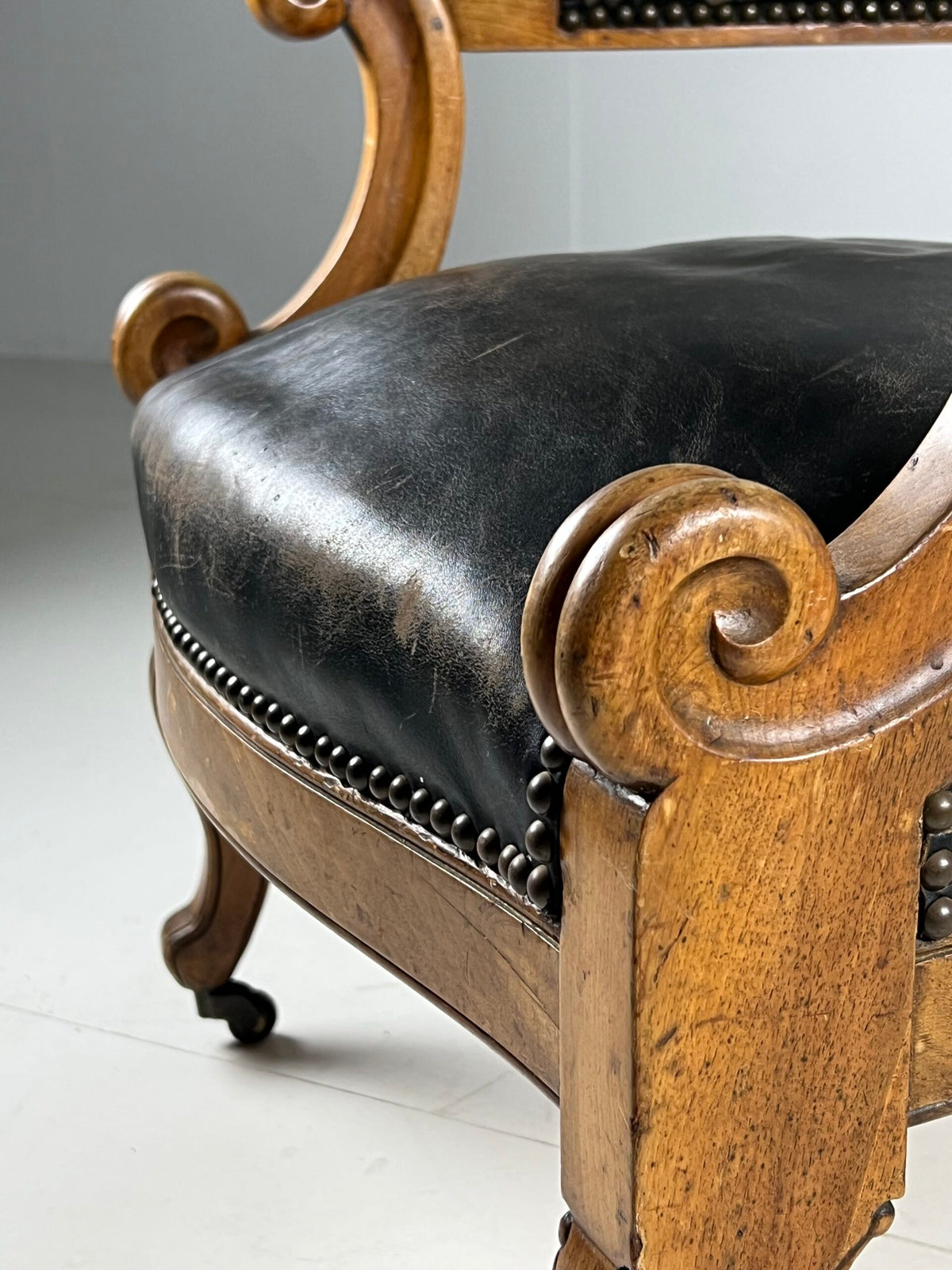 French Black Leather Tufted Armchair, c. 1900, photo 10