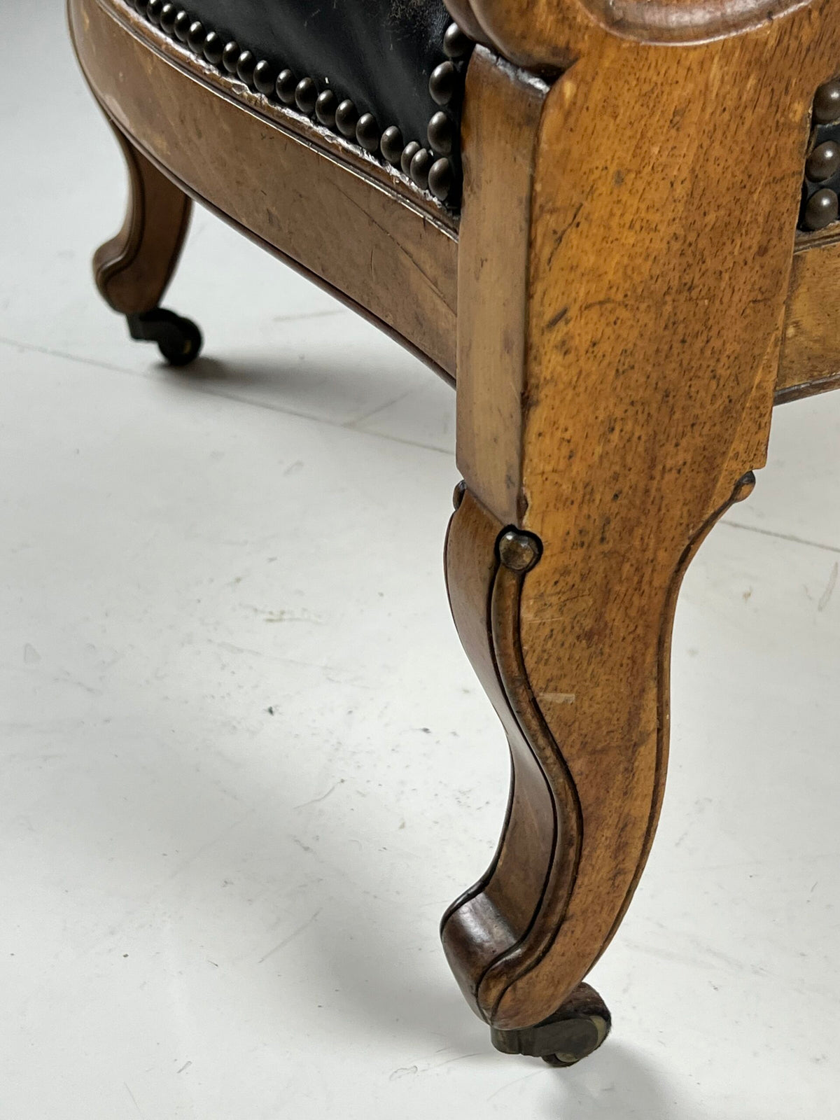 French Black Leather Tufted Armchair, c. 1900, photo 12