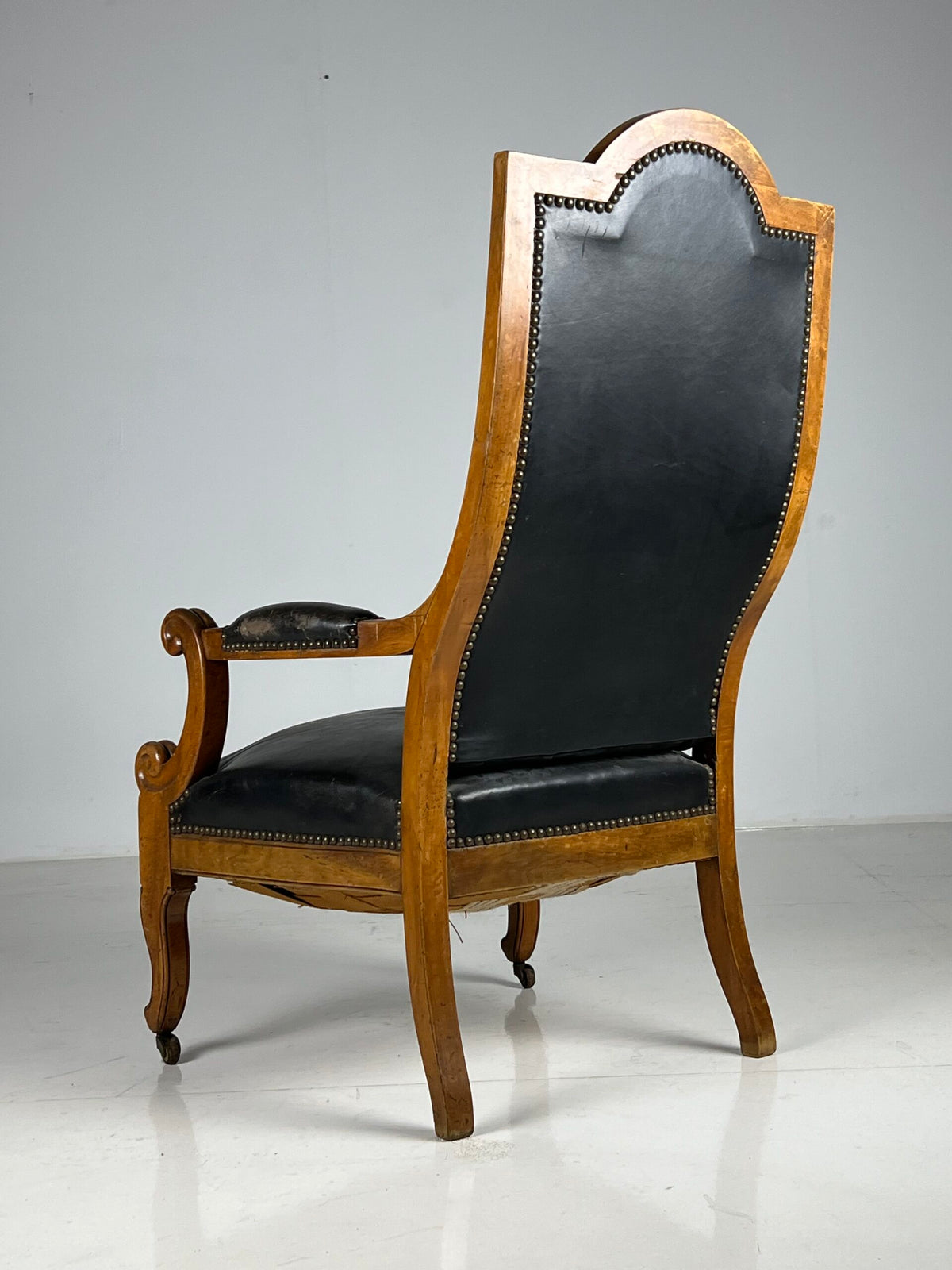French Black Leather Tufted Armchair, c. 1900, photo 20
