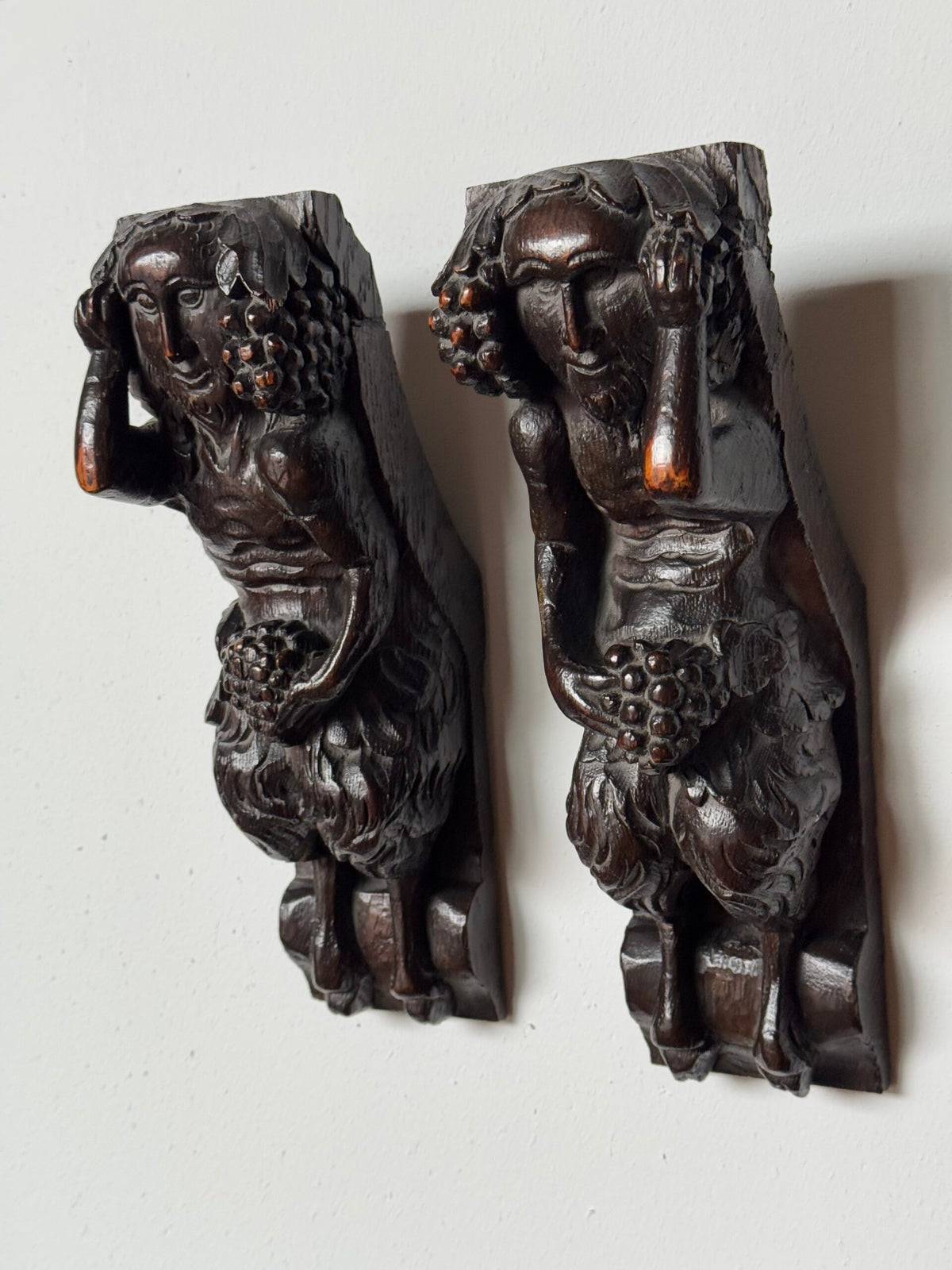 Pair of Hand Carved Wooden Satyrs, 17th or 18th Century, photo 4