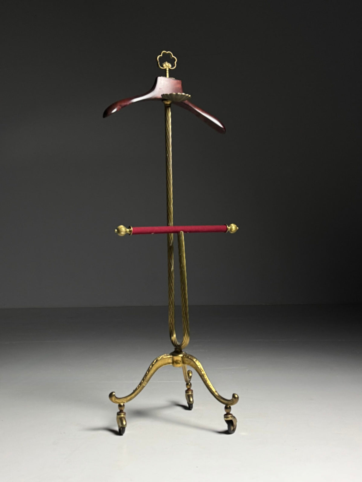 French Brass and Mahogany Clothes Valet on Wheels, Mid 20th Century, photo 12