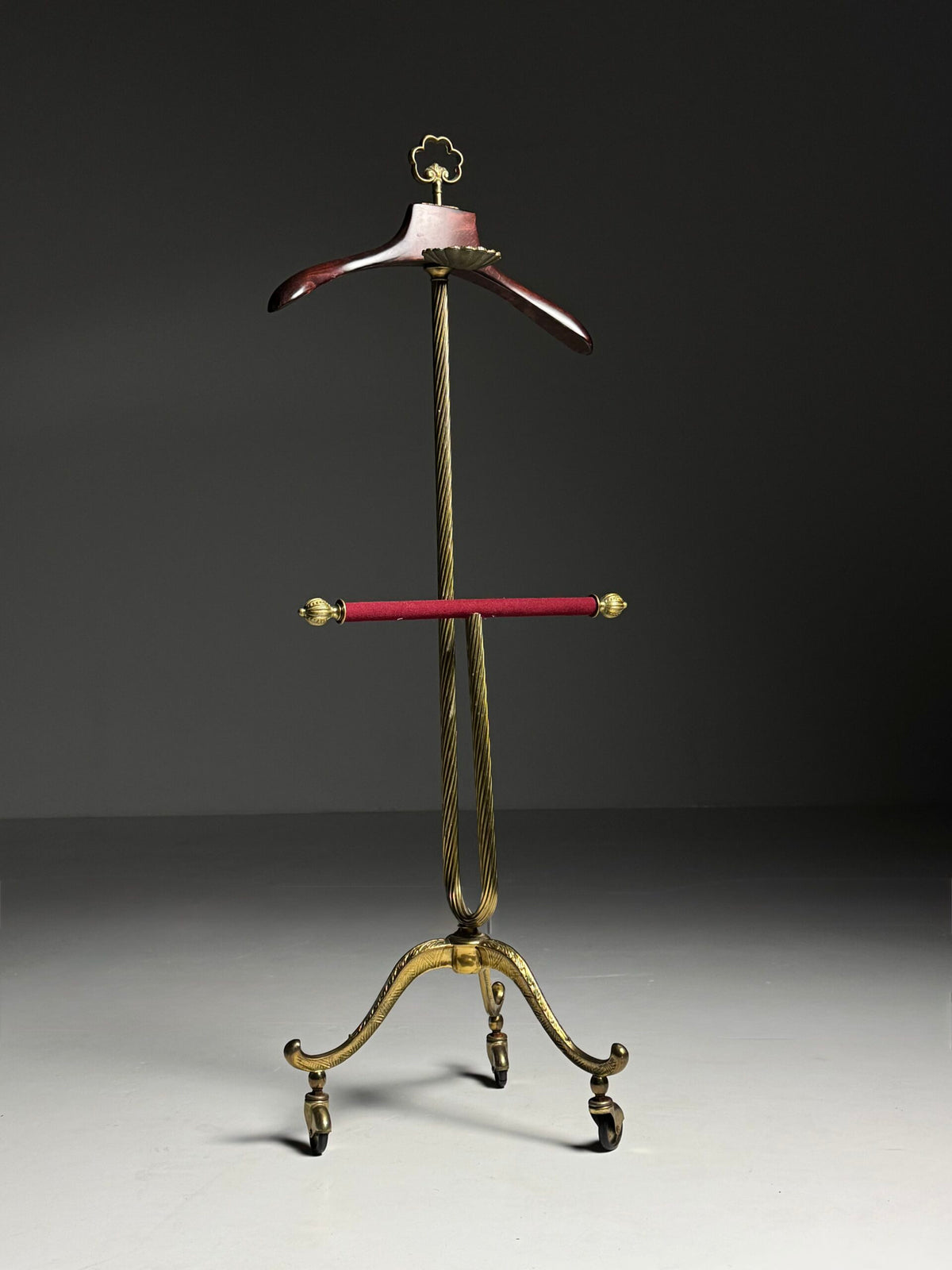 French Brass and Mahogany Clothes Valet on Wheels, Mid 20th Century, photo 13