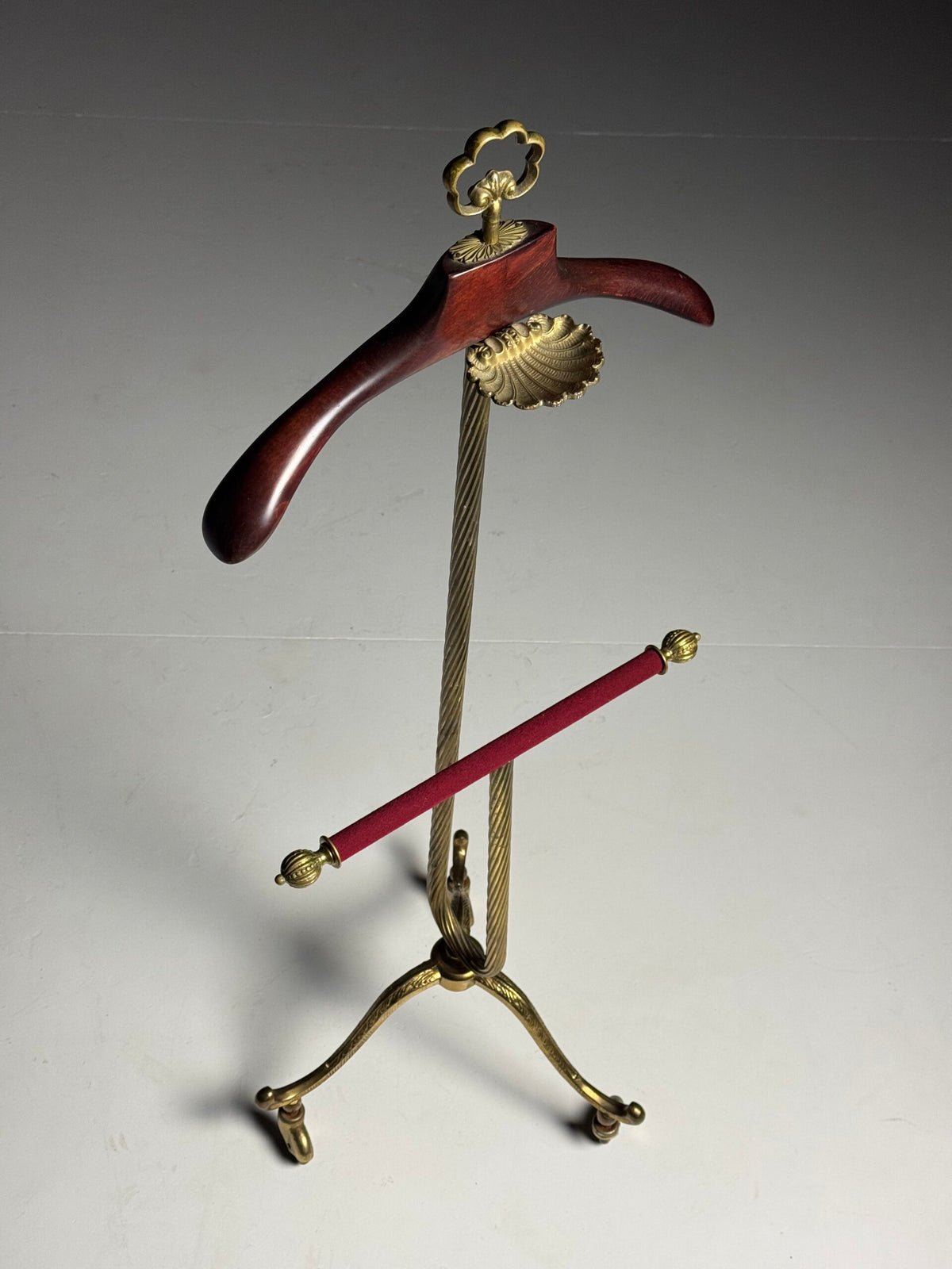 French Brass and Mahogany Clothes Valet on Wheels, Mid 20th Century, photo 14