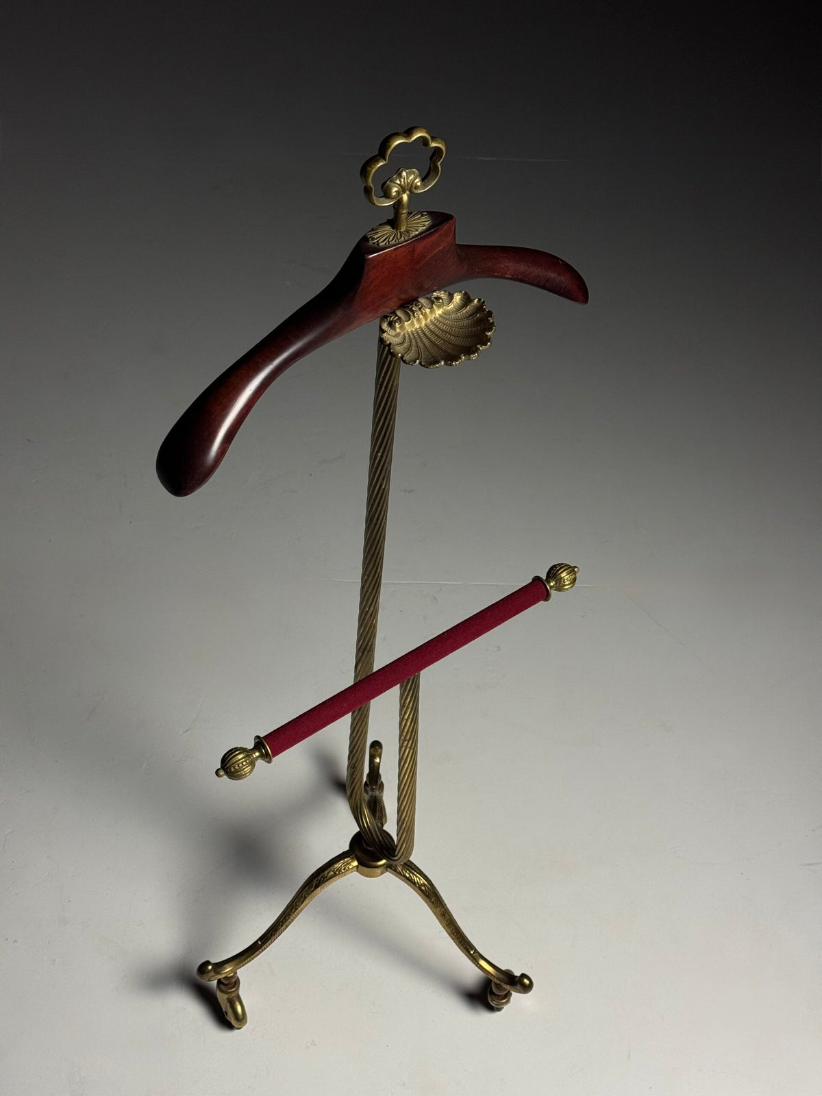 French Brass and Mahogany Clothes Valet on Wheels, Mid 20th Century, photo 15