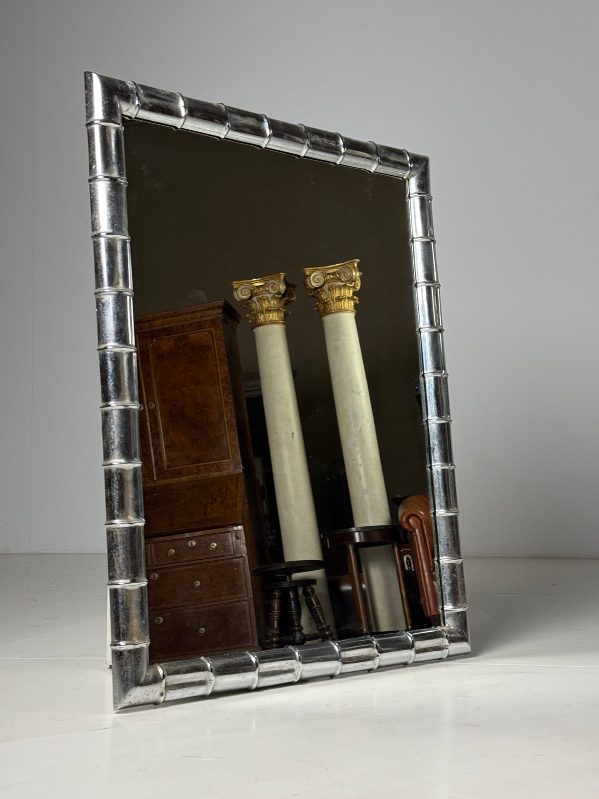 Large Chrome Faux Bamboo Mirror, 1970s to 1980s, photo 16