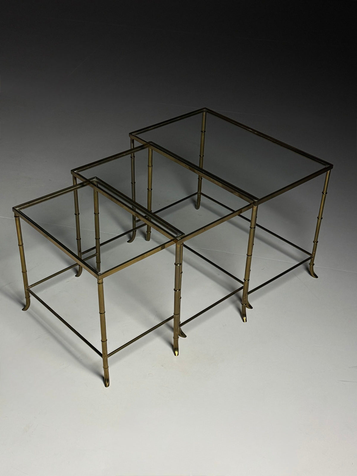 Set of Three Gold Coloured Faux Bamboo Nesting Tables, Mid 20th Century, photo 10