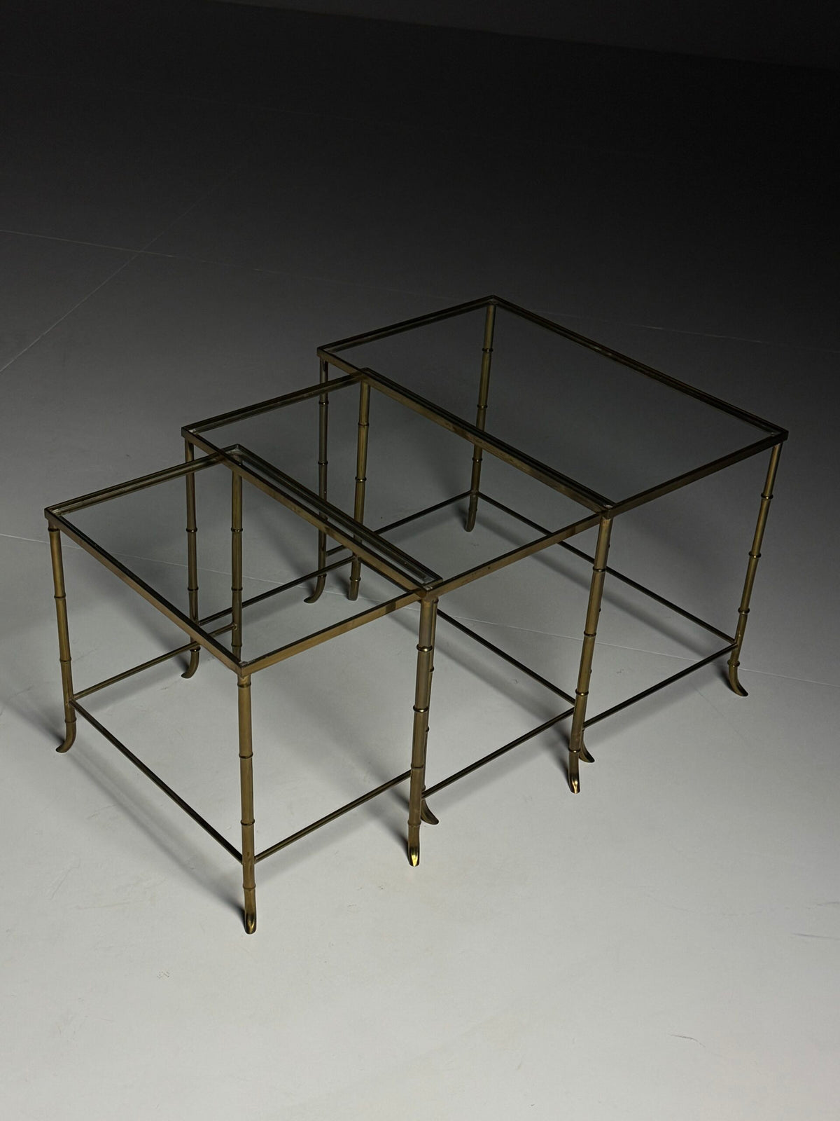 Set of Three Gold Coloured Faux Bamboo Nesting Tables, Mid 20th Century, photo 11