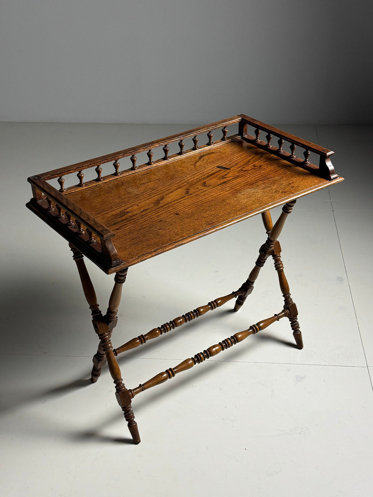 Solid Oak Etagere Tray Table, Early 20th Century, photo 14