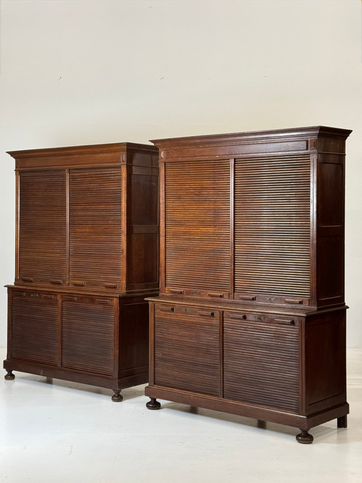 Pair of Belgian Oak Roll-Front Filing Cabinets, c. 1900 to 1920, photo 18