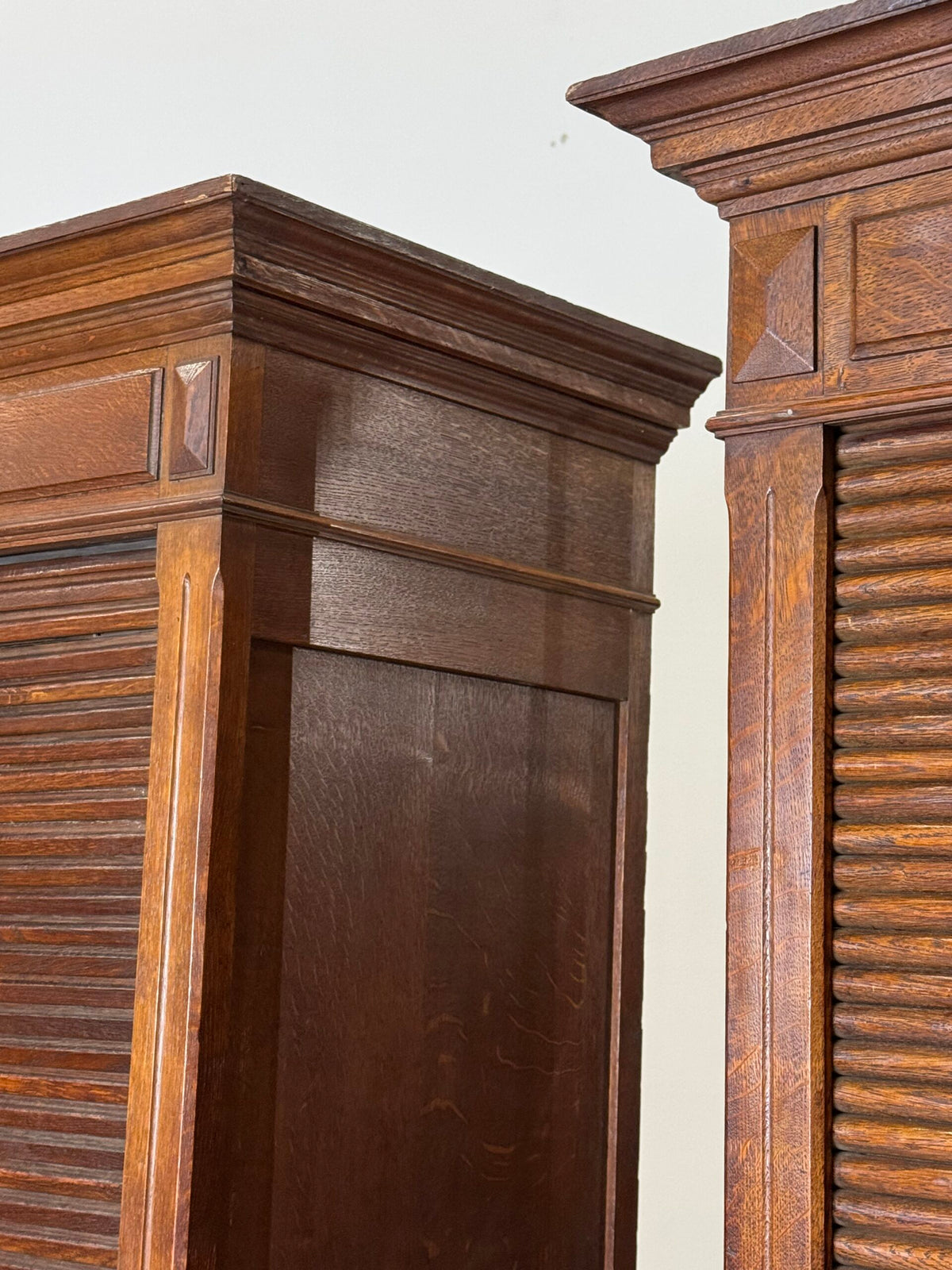 Pair of Belgian Oak Roll-Front Filing Cabinets, c. 1900 to 1920, photo 13