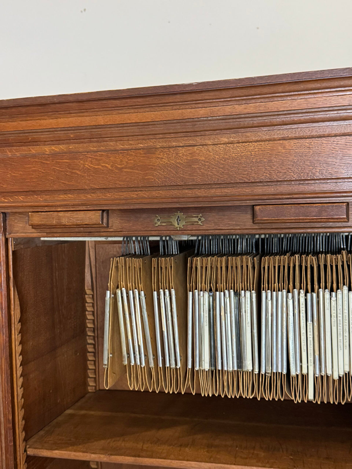 Pair of Belgian Oak Roll-Front Filing Cabinets, c. 1900 to 1920, photo 5